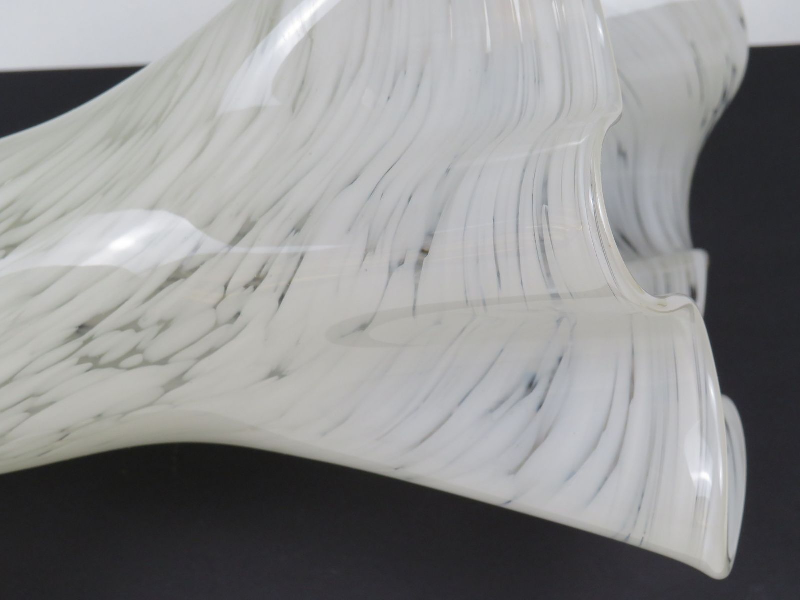 photo furniture White Murano Glass Vase, Hand Blown Italian Art Glass With Sculptural Fluted Rim, 1970s