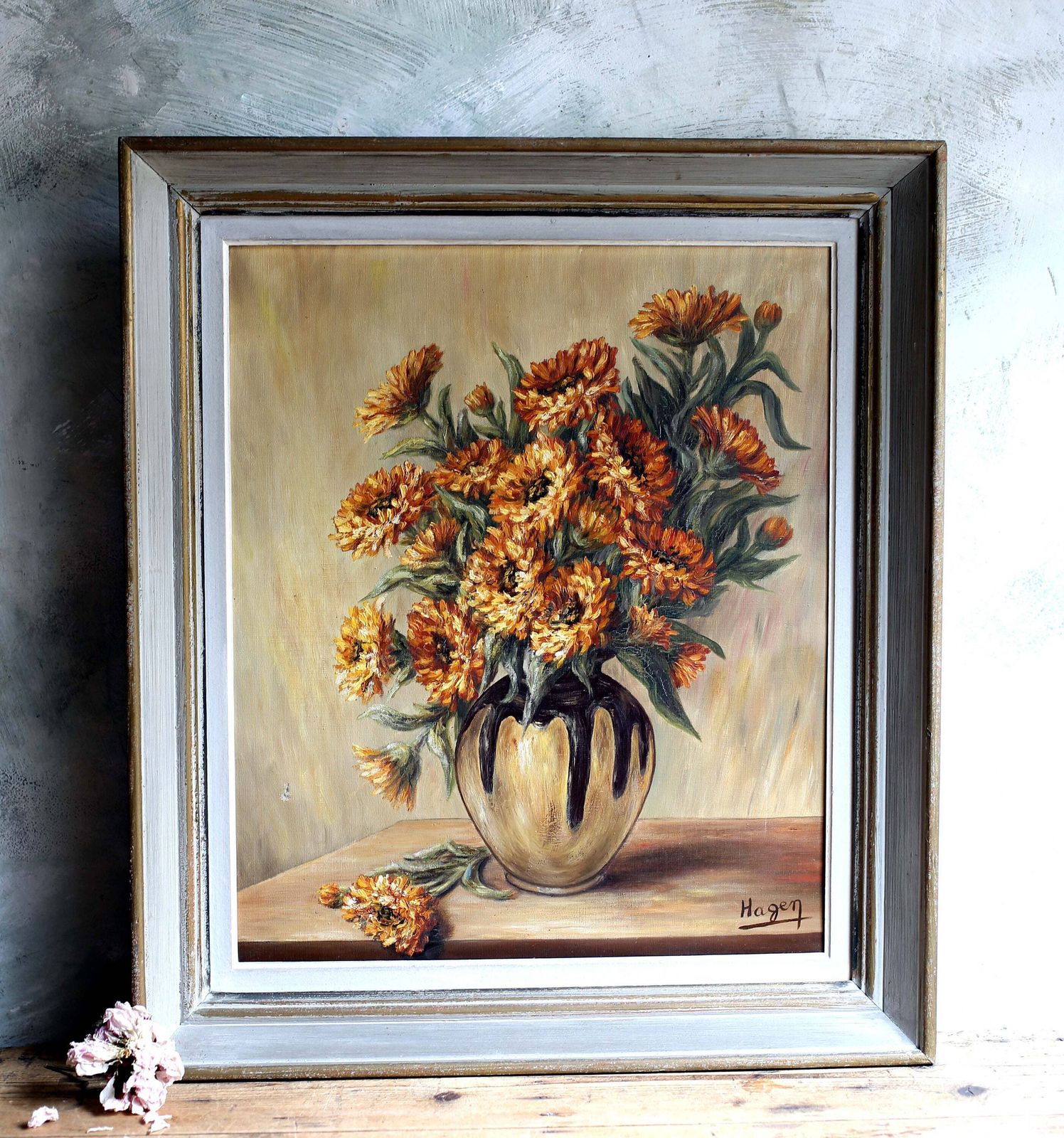 Large Chrysanthemums Oil Painting: French Impressionist Floral Still Life photo vinterior
