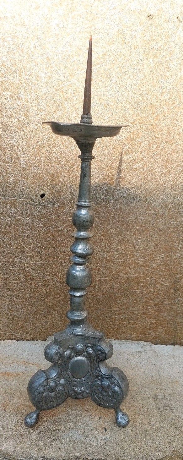 240.0 Antique Louis XIV Original Baroque Pewter Candlestick 17th/18th Century photo
