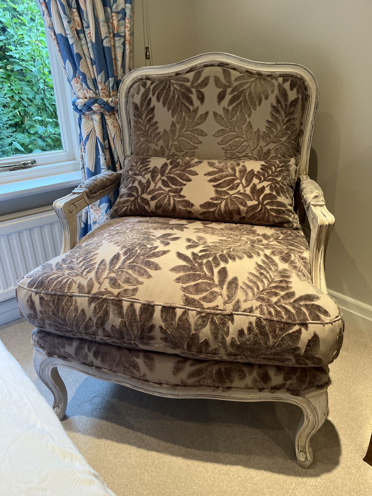 2 Upholstered Open Arm Chairs With Distressed Wooden Frames In The Style Of Louise Vx1 photo furniture