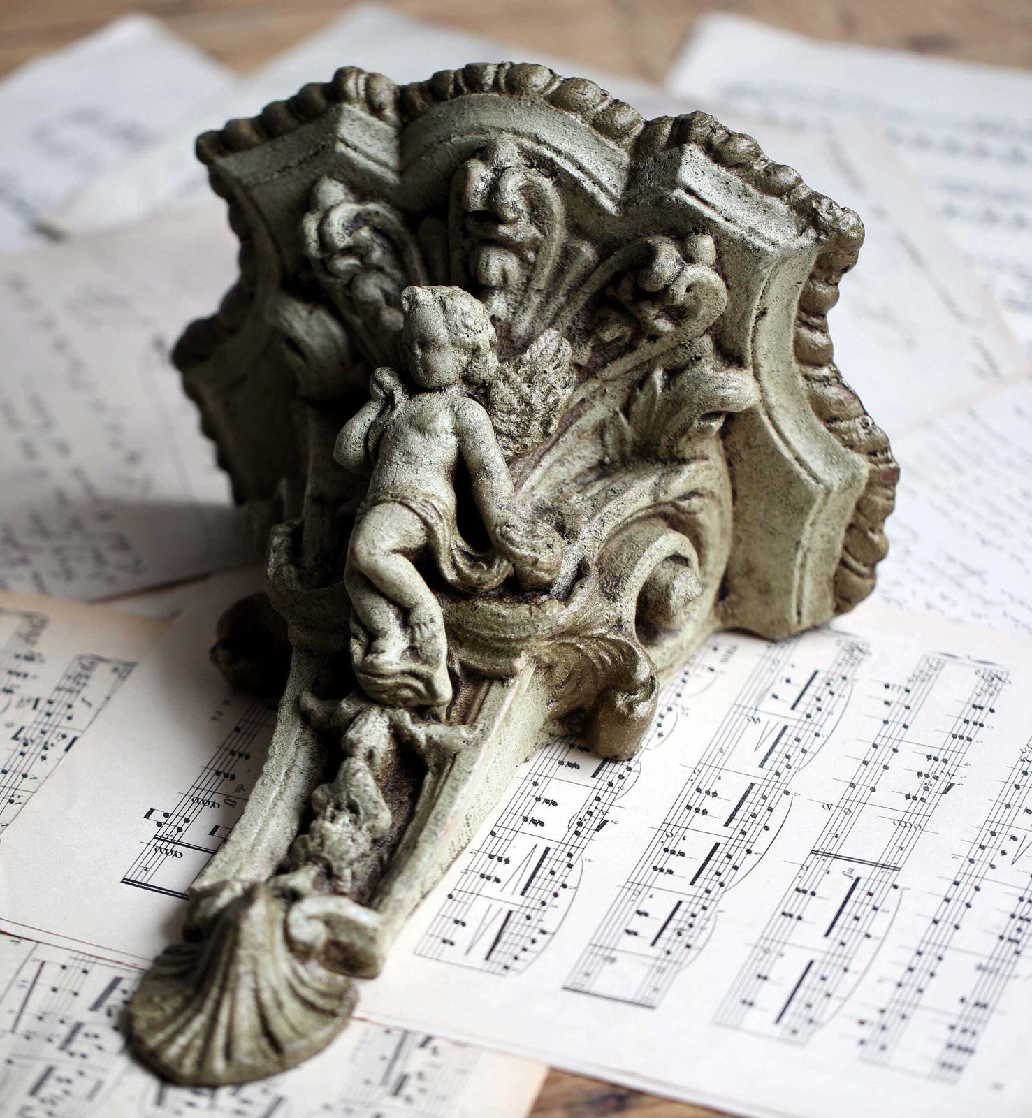 Antique Cherub Corbel French Rococo Plinth Angel Putti Wall Sconce Architectural Salvage