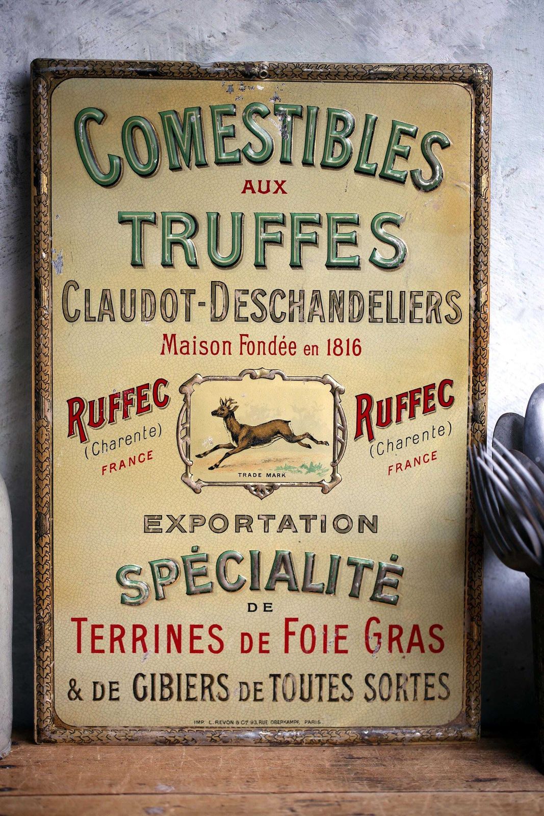 Antique Comestibles Aux Truffes Tin Sign French Billboard Tin Advertising Kitchen Plaque 1910 Truffles photo buy