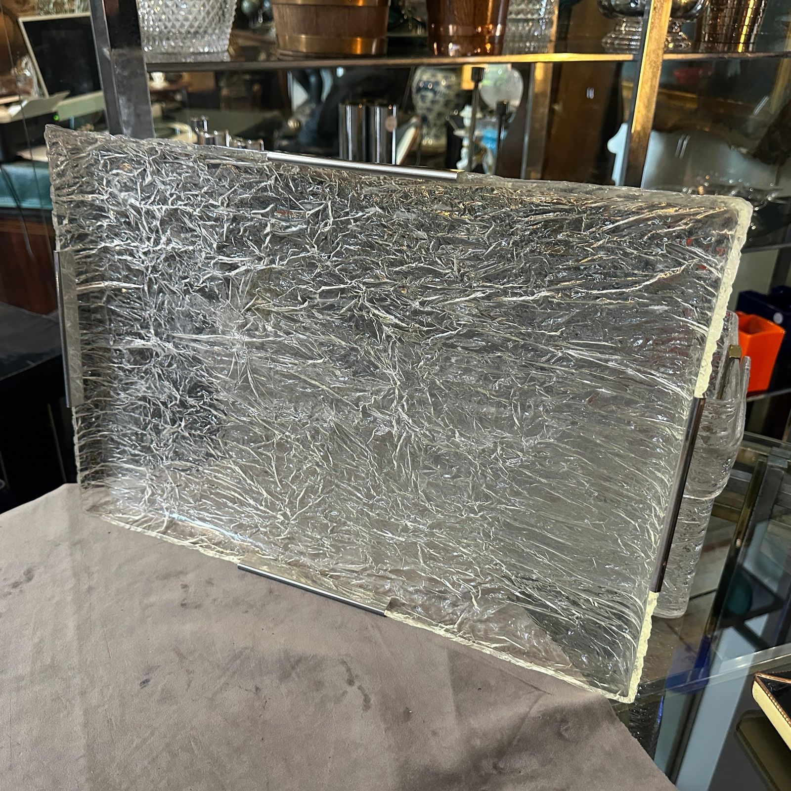 1980s Modernist Ice Lucite And Silver Plated Italian Tray By Ulderico Cavinato photo buy