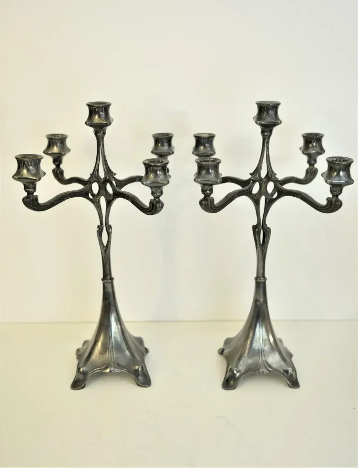 Large Art New German Silverplate Candelabras From Judgendstil, Set Of 2 photo for sale