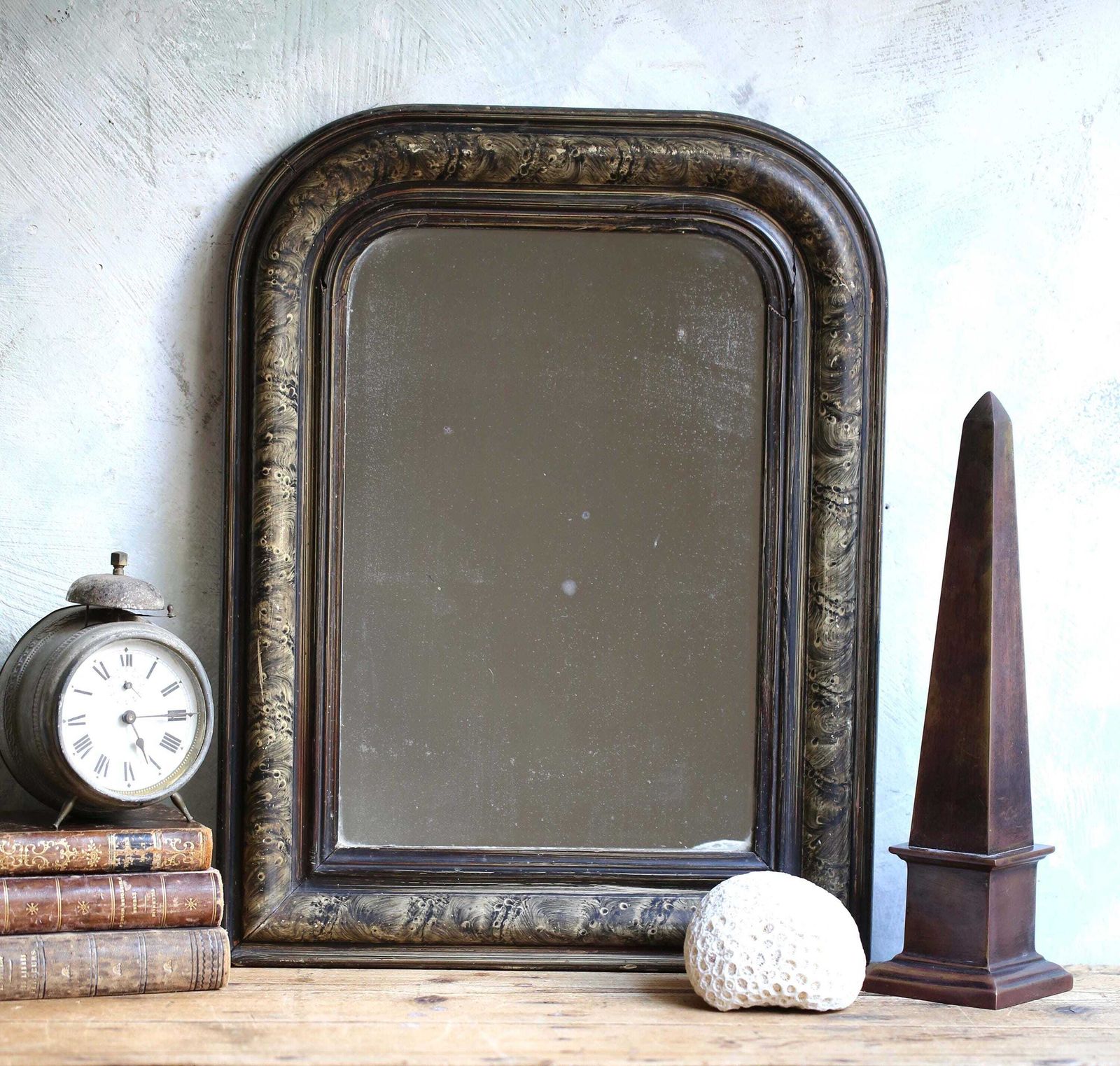 Antique French Mirror: Louis Philippe Style Faux Marble Frame