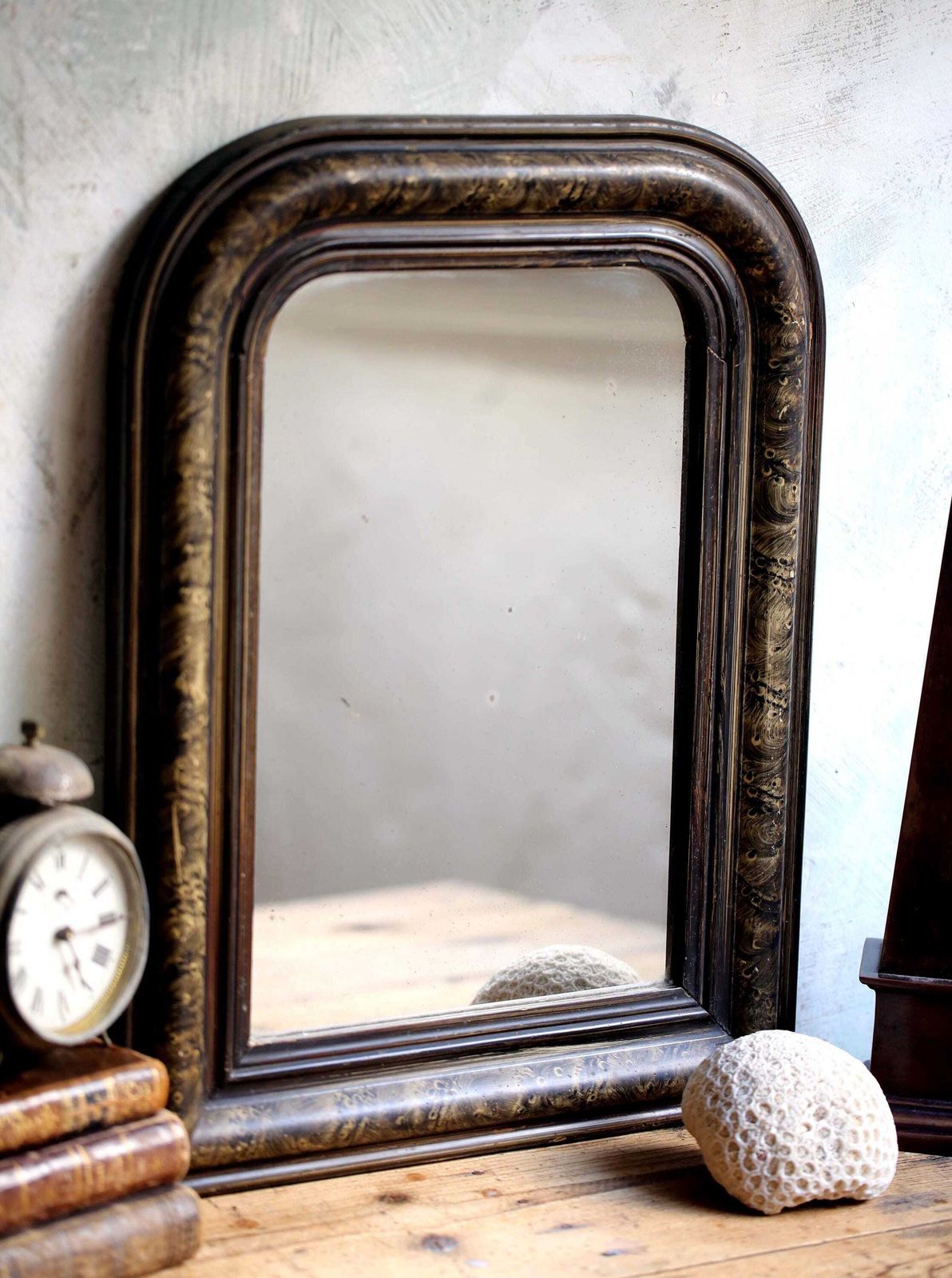 Antique French Mirror: Louis Philippe Style Faux Marble Frame photo furniture