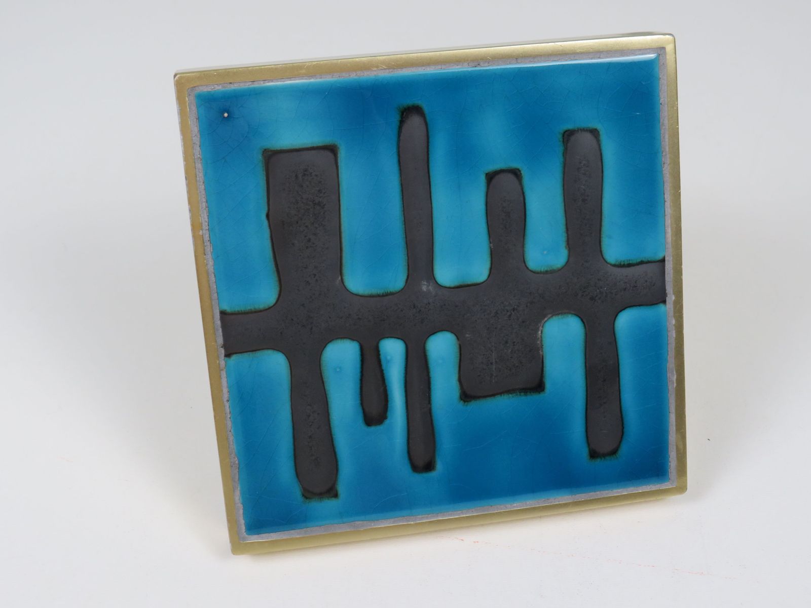photo furniture Door Handle With Amphora Ceramic Tile, Belgium 1960s, Blue Modernist Design