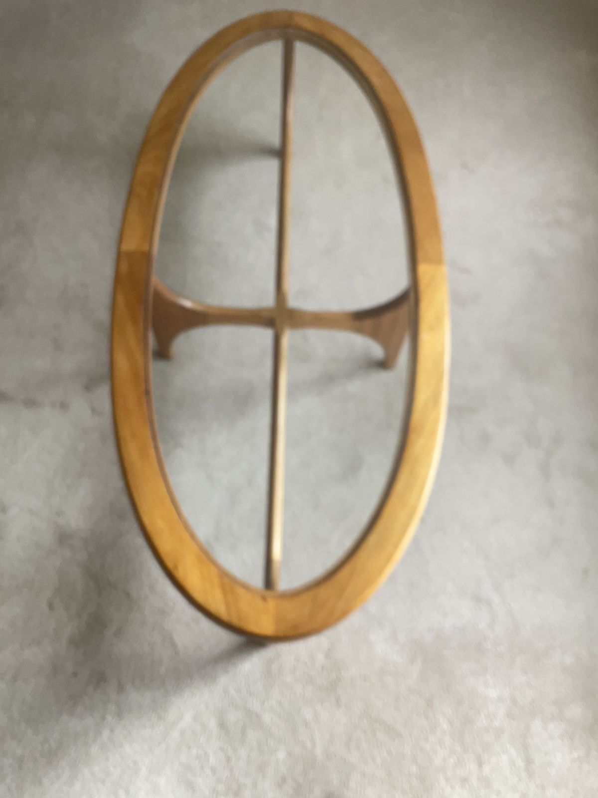 Stonehill Stateroom Oval Coffee Table. Light Teak With Glass Inlay.