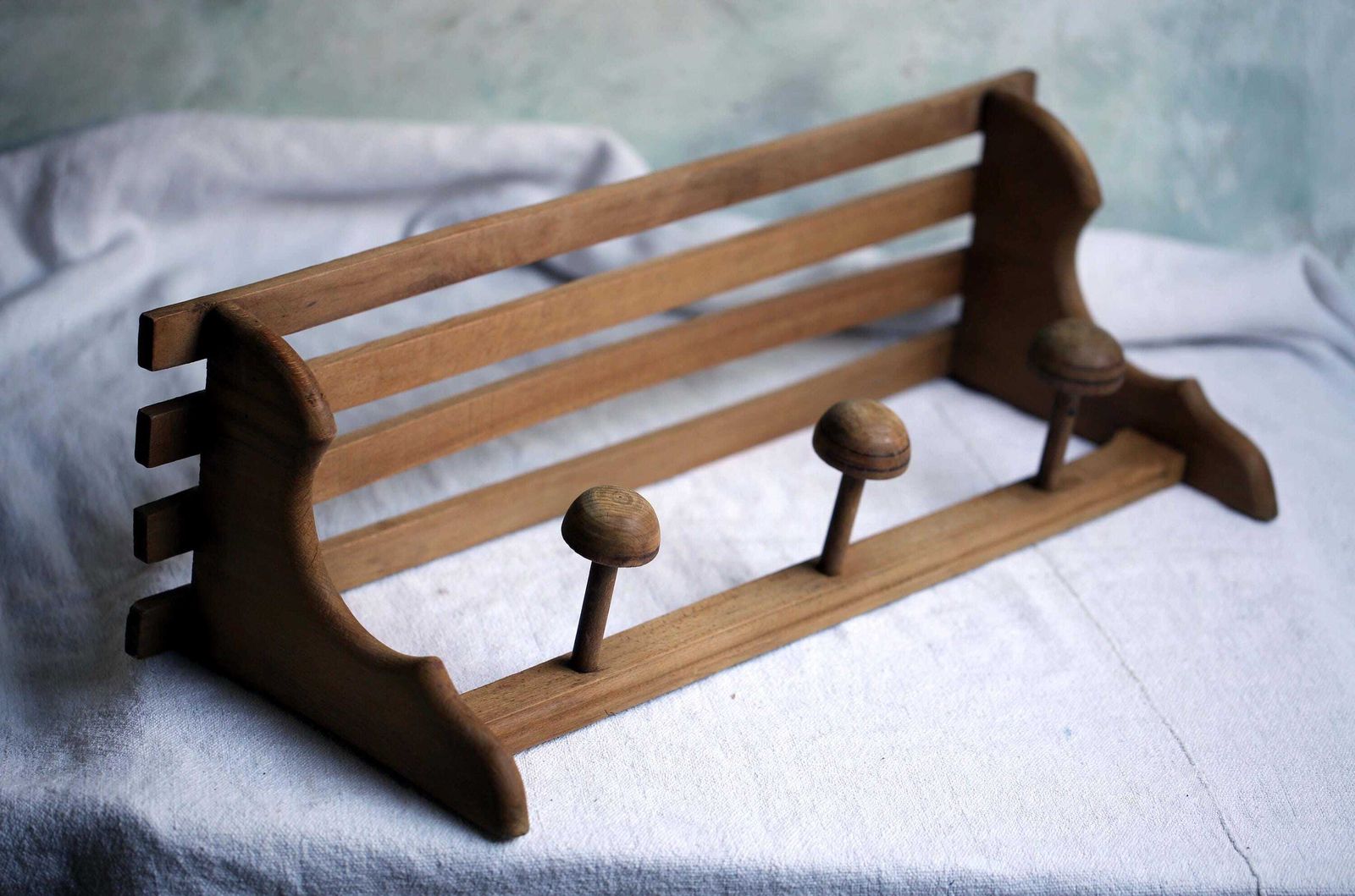 Antique French Coat Rack With 3 Pegs & Shelf Wooden Hat Hooks