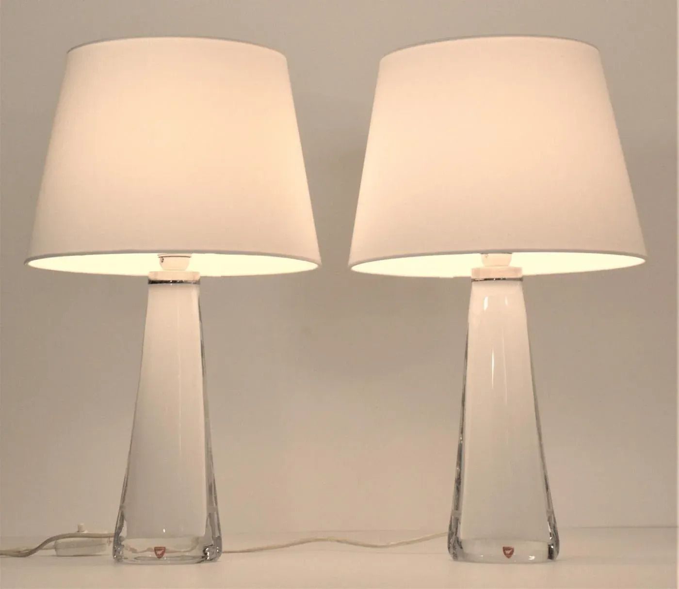 White Doublecoated Glass Table Lamps By Carl Fagerlund For Orrefors, 1950s, Set Of 2