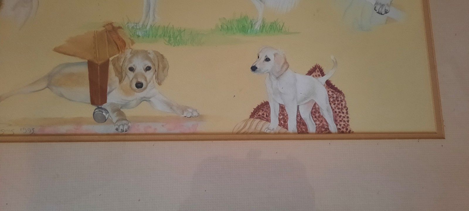 Vintage Original Water Colour Painting Of Dogs Signed By Victoria Parsons 1993 photo 85.0