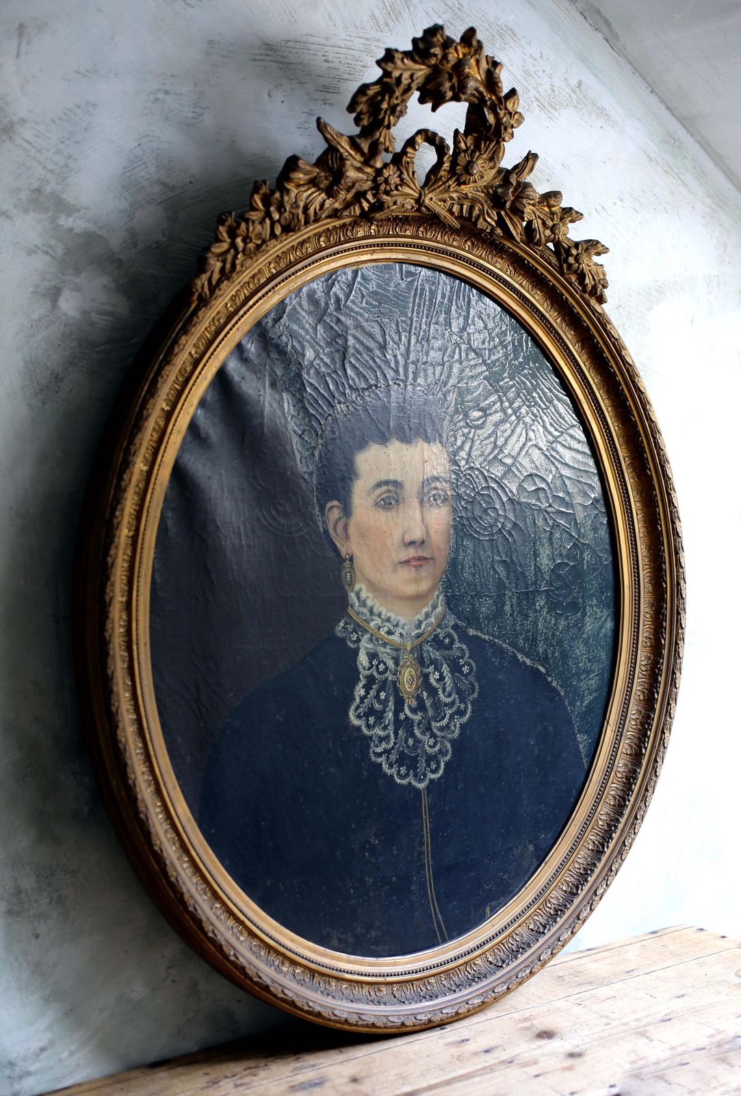Large Antique Oil Painting Of A Woman French Framed Portrait Of A Lady Rococo Style photo for sale
