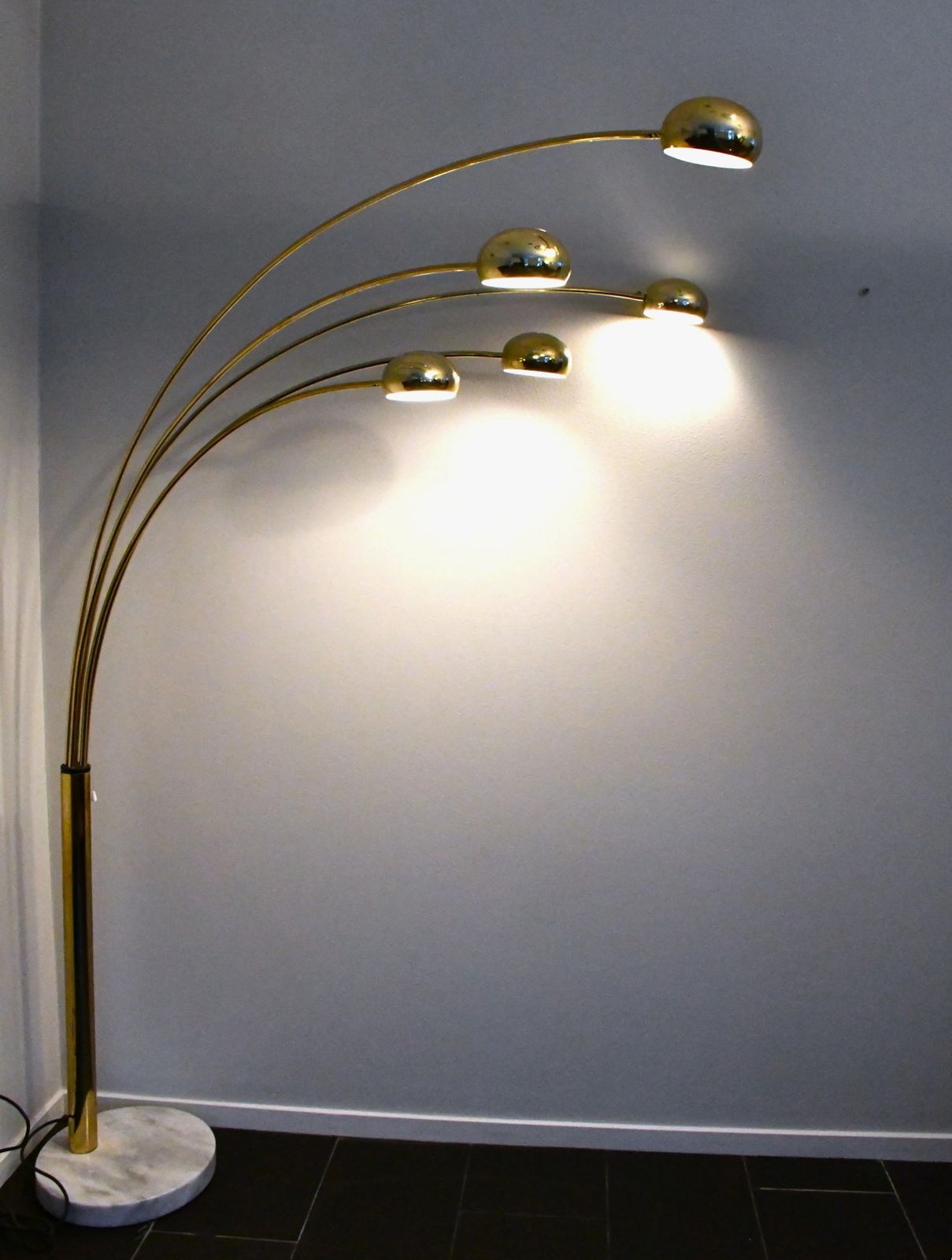 Vintage Swedish Five Arm Brass And Marble Base Floor Lamp, 1980s photo vintage