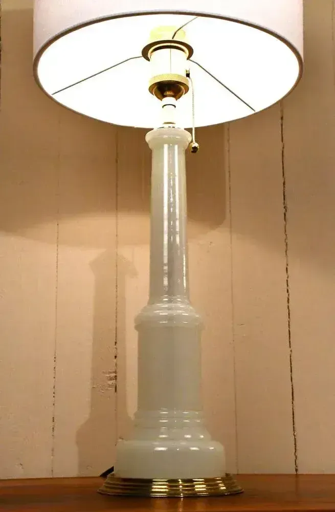 photo for sale Large Swedish Glass And Brass Table Lamps By Josef Frank For Firma Svenskt Tenn, 1940s, Set Of 2
