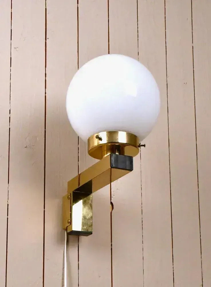 Swedish Model V397 Sconces In Brass And Opaque Glass By Hans Agne Jakobsson For Hans Agne Jakobsson Ab, 1970s, Set Of 2 photo Lighting