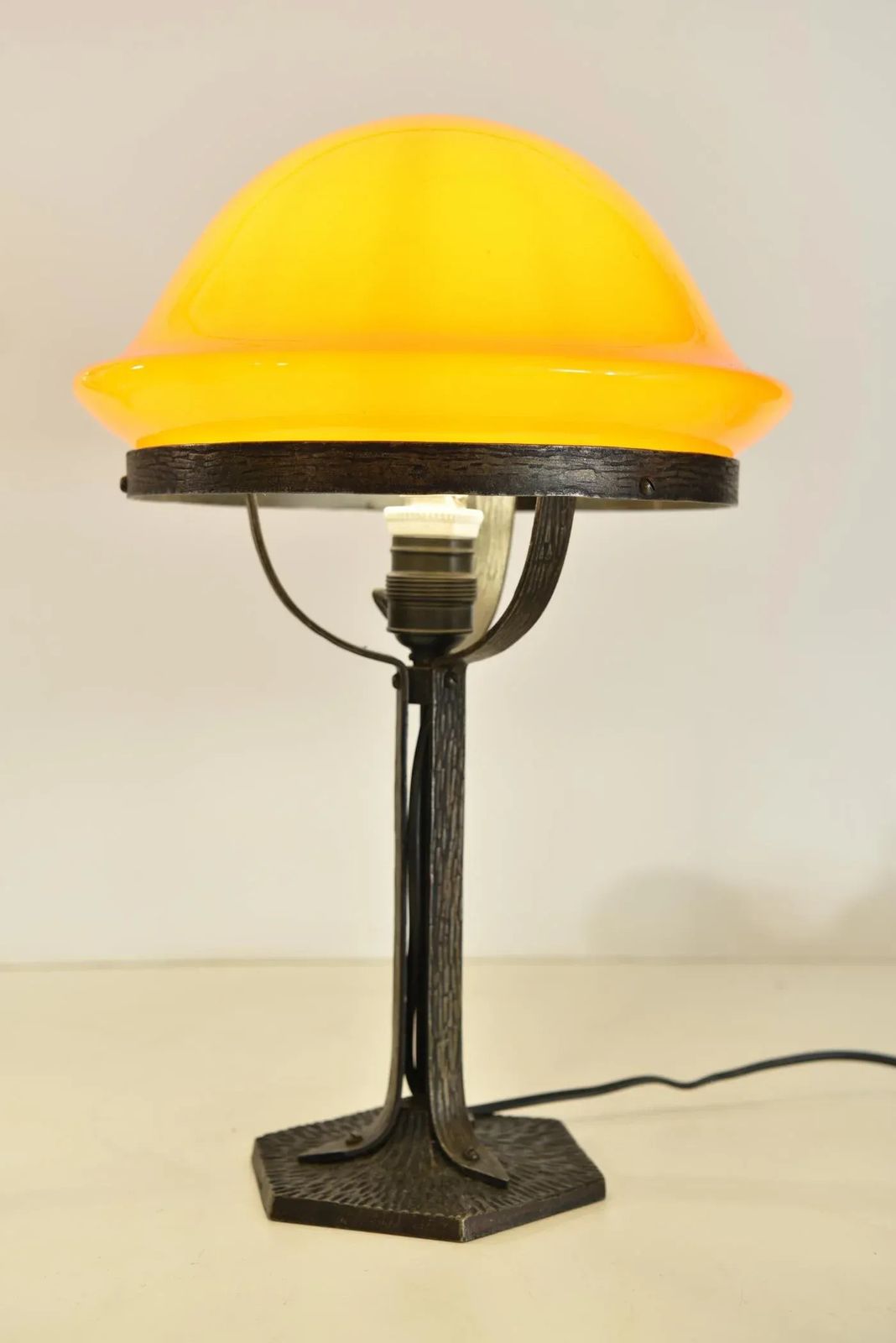Art Nouveau Wrought Iron And Glass Table Lamp From Jugendstil, Sweden, 1920s