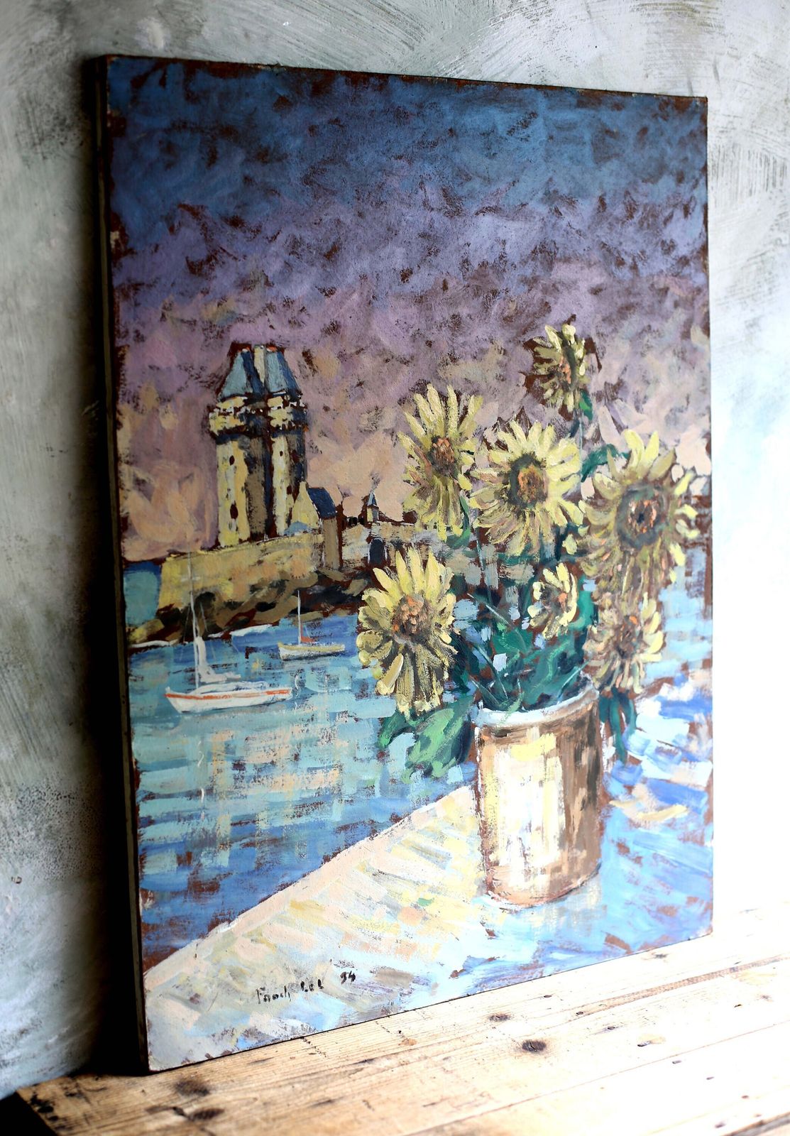 French Impressionist Sunflower Oil Painting: Tour Solidor Seascape photo vinterior