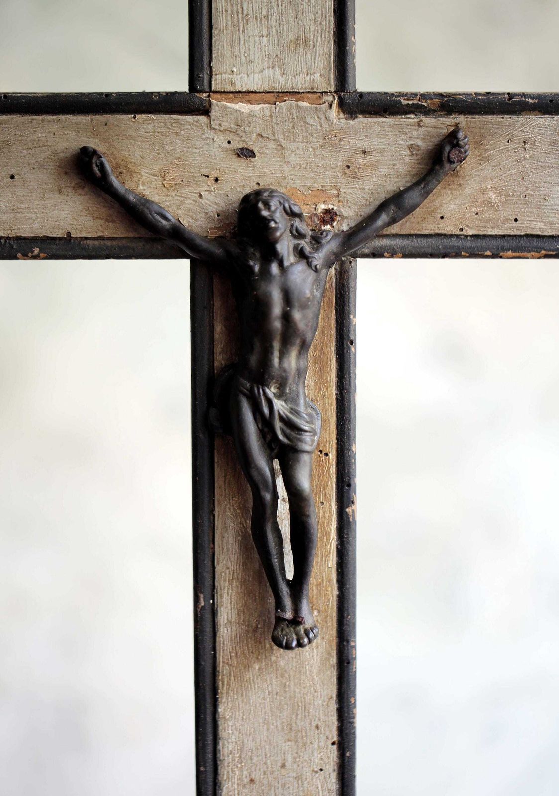 Large Altar Piece Crucifix With Wheat Antique Folk Art Crucifix Polychrome Wooden Holy Cross photo for sale