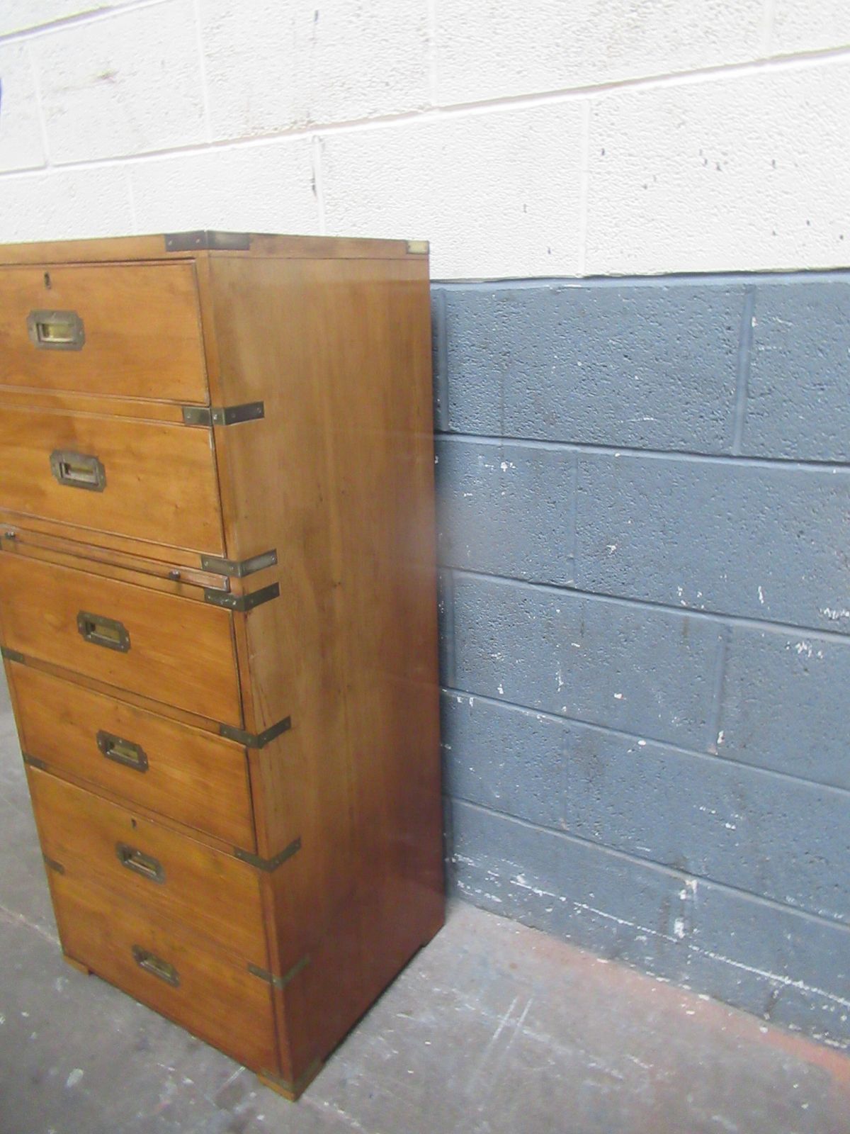 Brass Bound Campaign  Style Chest  Of Drawers   1970s photo for sale