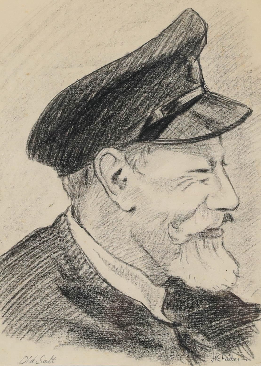 H.E. Foster Early 20th Century Charcoal Drawing, Old Scott photo furniture