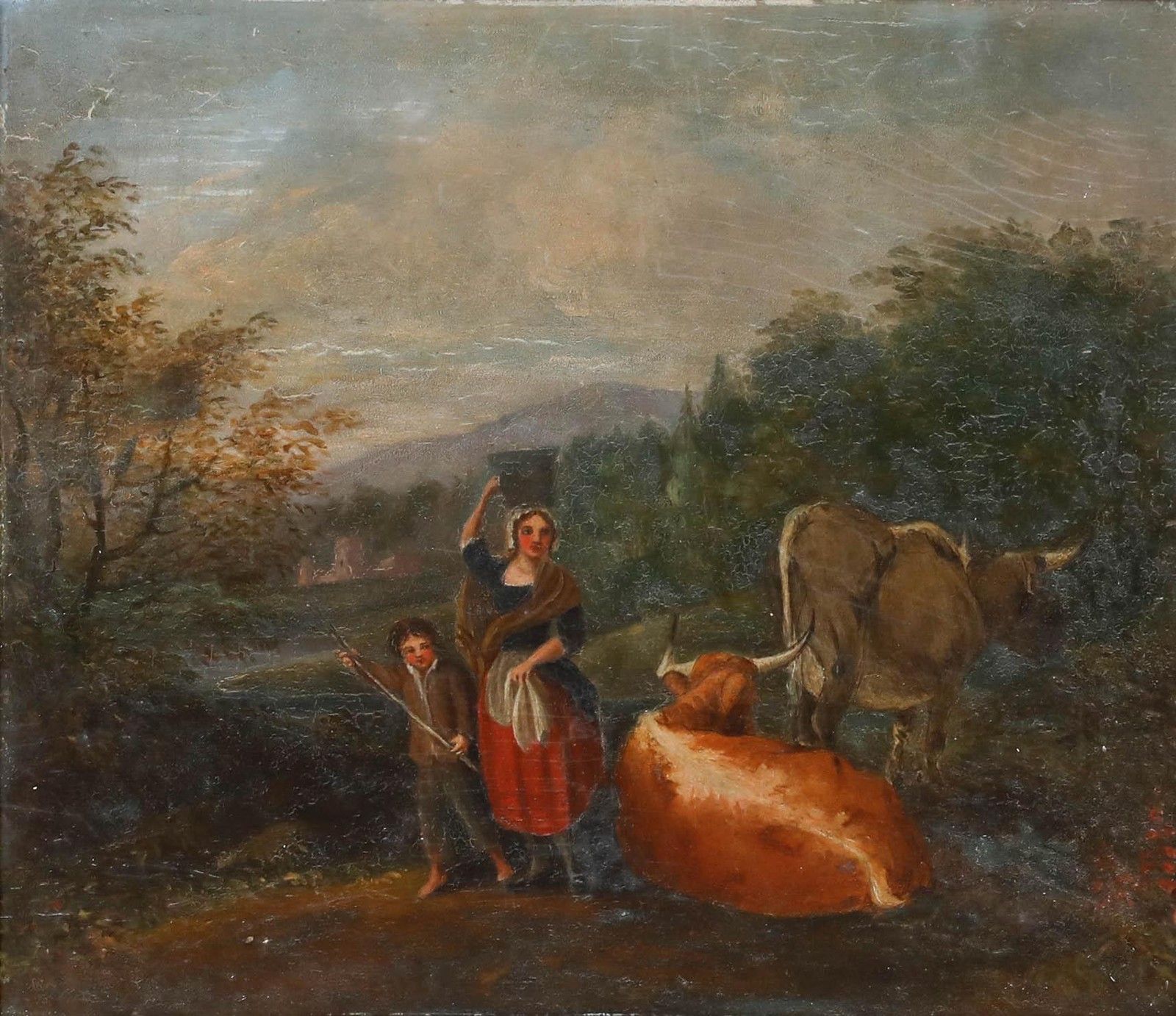 English School 19th Century Oil Tending To The Cows photo furniture