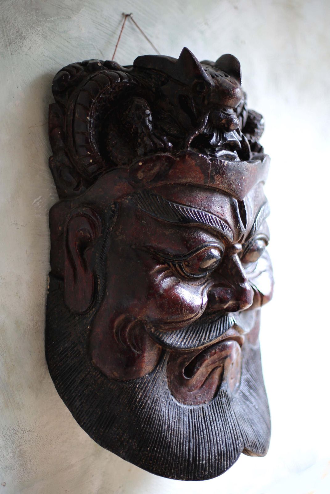 Huge Antique Wooden Mask Thai Bearded Man Face Folk Art Wall Hanging photo vinterior