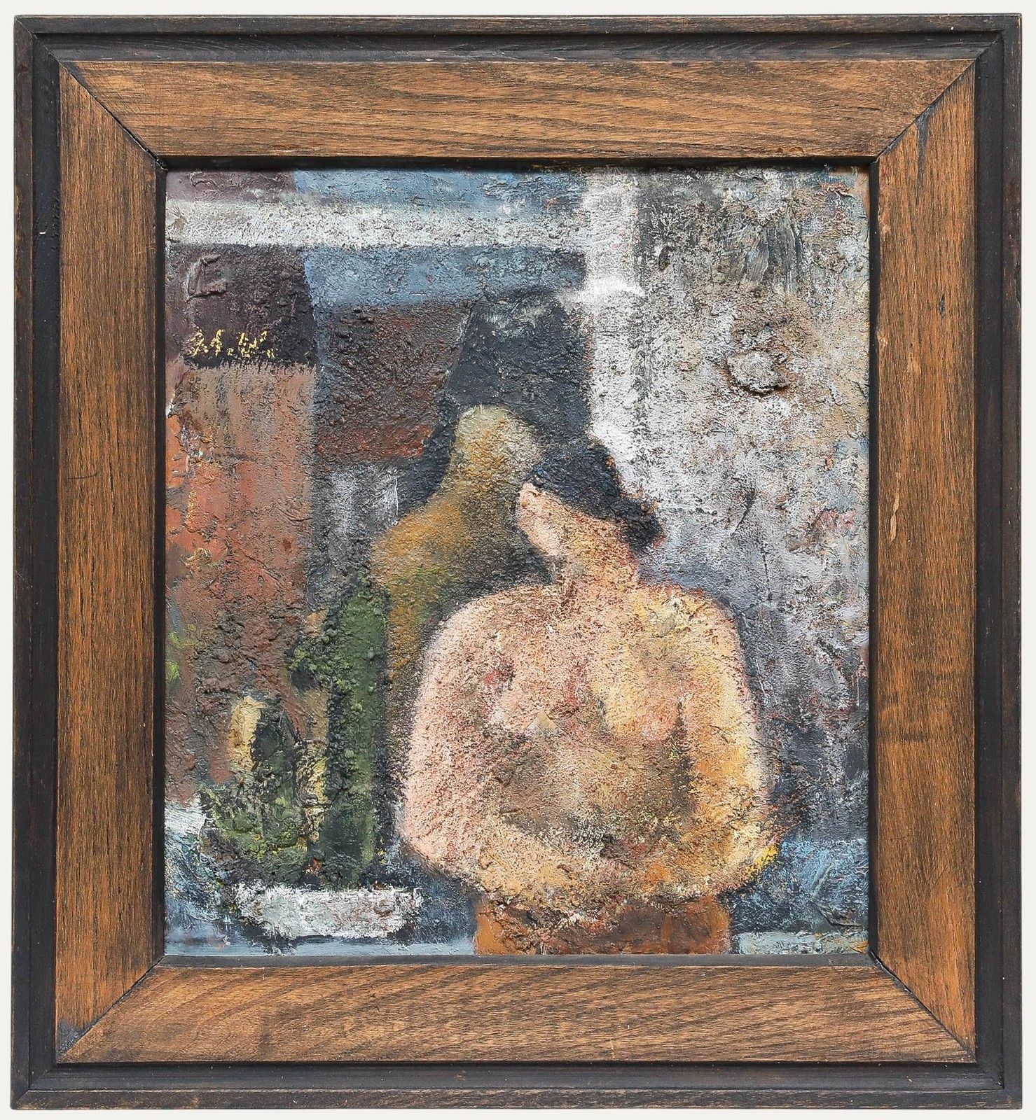 Framed 20th Century Mixed Media Nude By The Kitchen Window