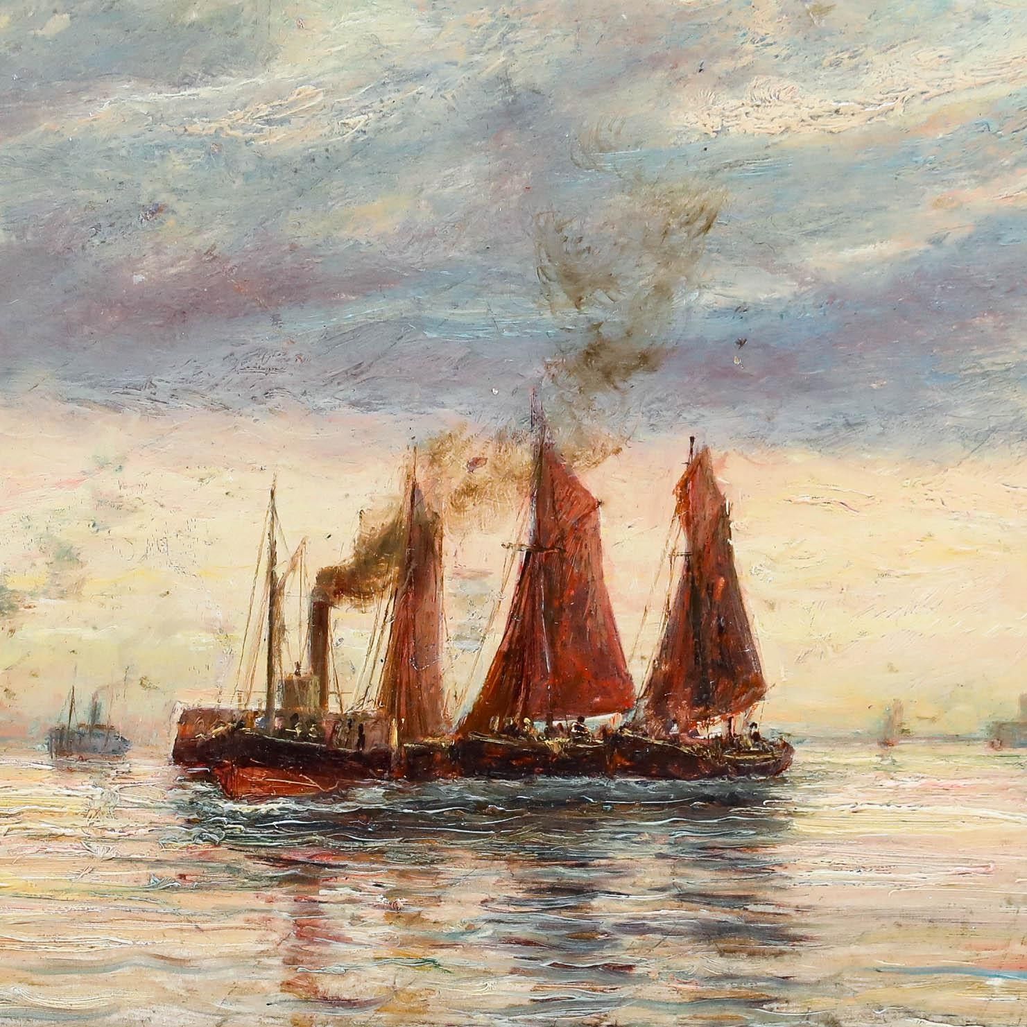 Framed Late 19th Century Oil Shipping Off A Coastline photo 395.0