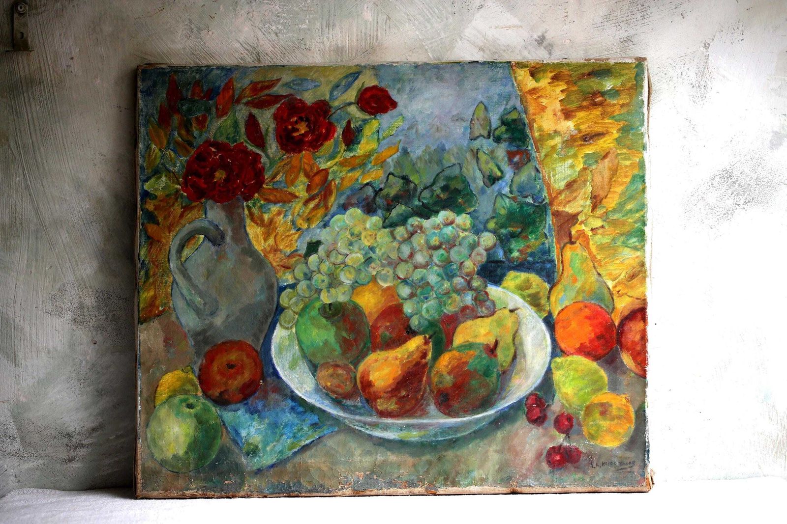 Original Still Life Oil Painting Artist Large Vintage Canvas Fruit Expressionist Art
