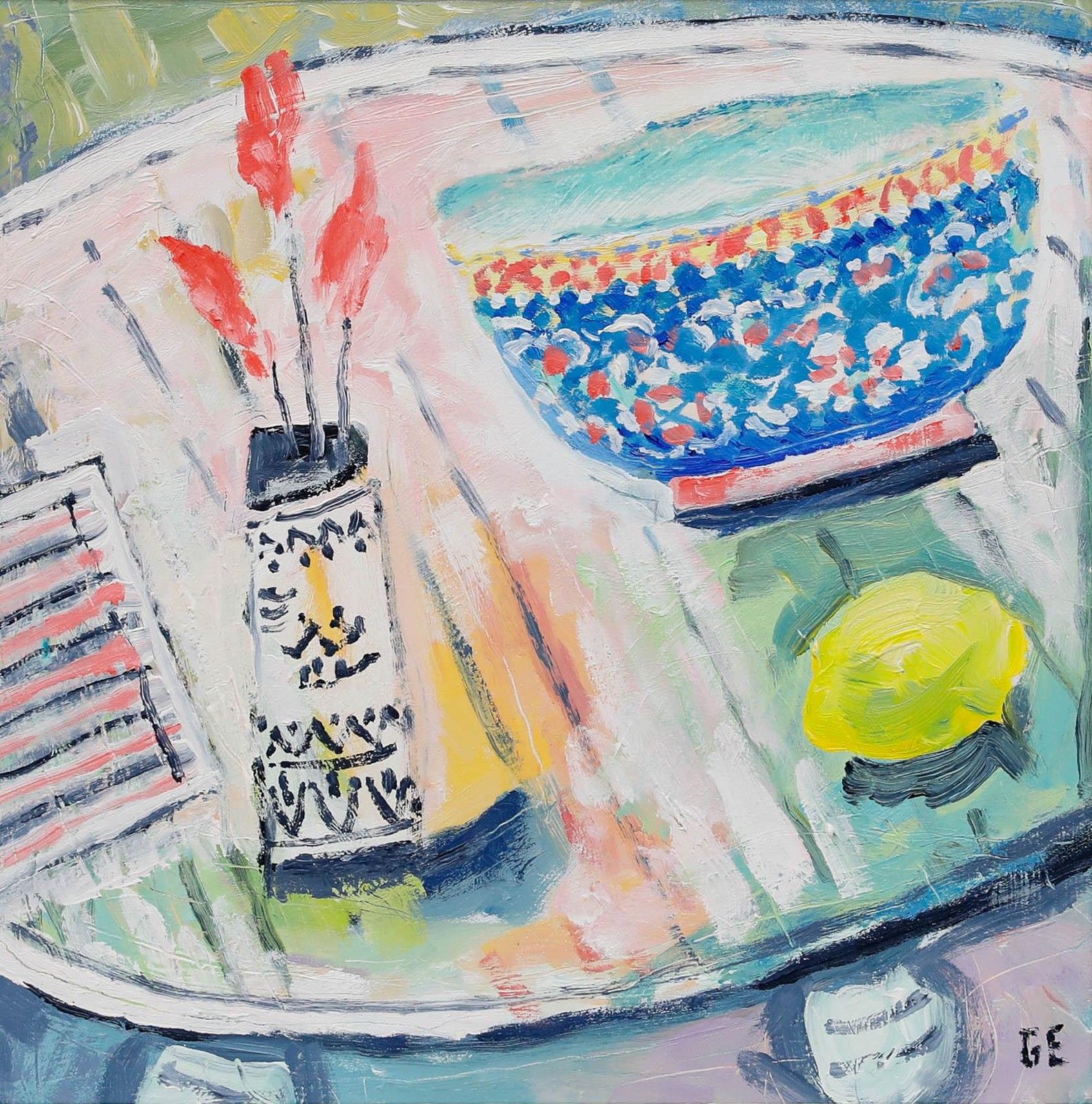 Graham Evernden (B.1947) Framed Contemporary Oil, Tabletop photo furniture