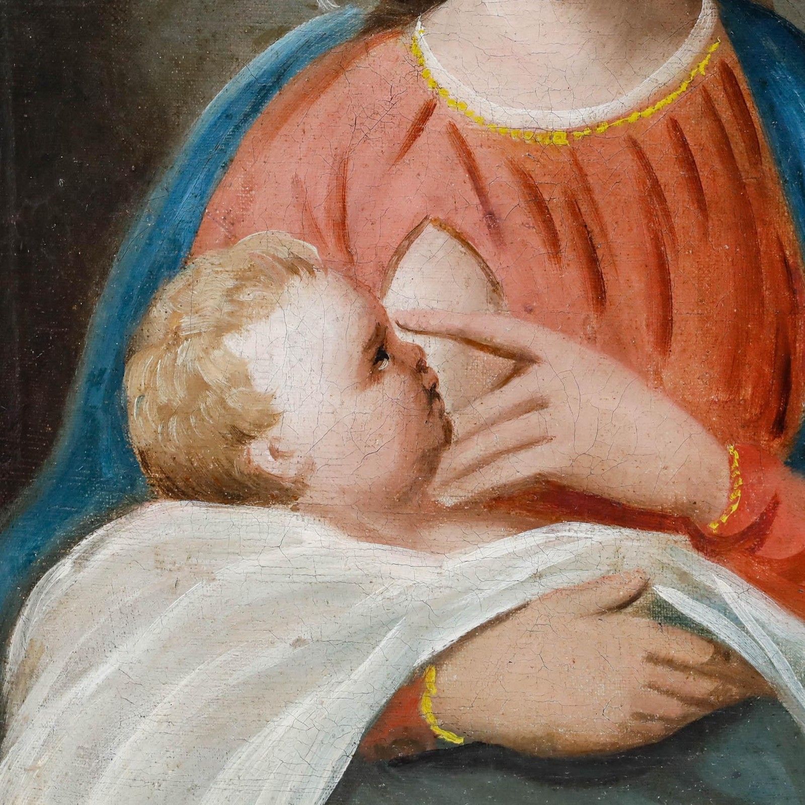 Framed German School Late 19th Century Oil Madonna & Infant Jesus photo Art