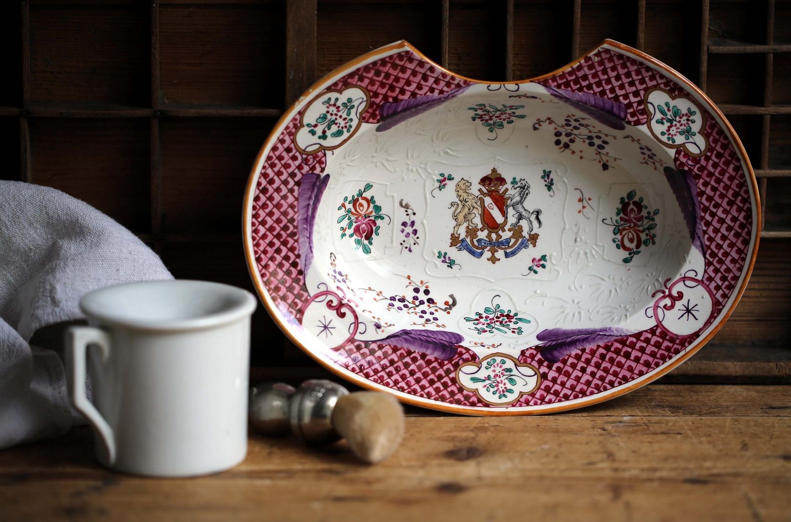 photo for sale Antique Samson Shaving Dish Famille Rose French Ceramic Barbers Bowl Chinoiserie