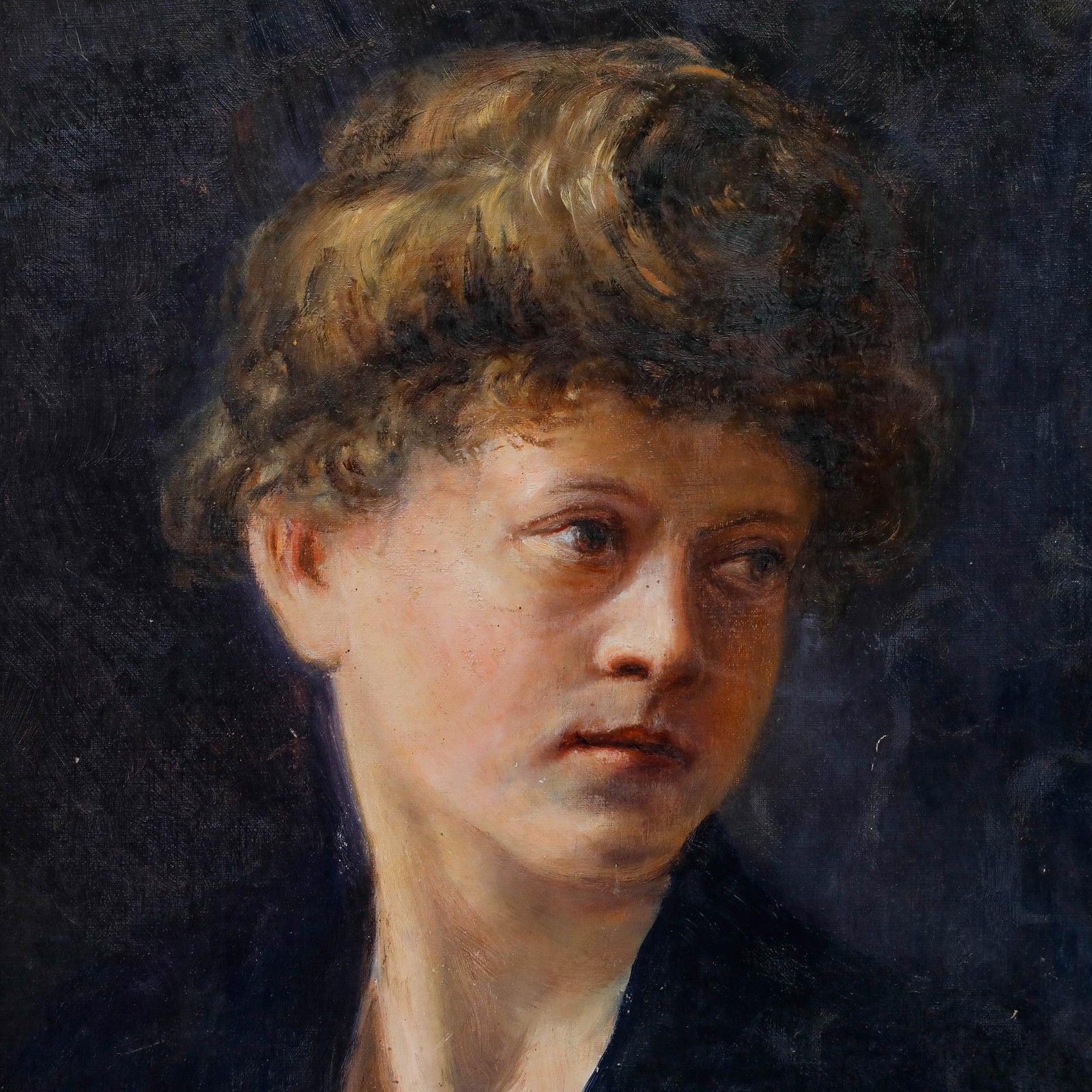 German School Early 20th Century Oil Lady In Navy photo Art