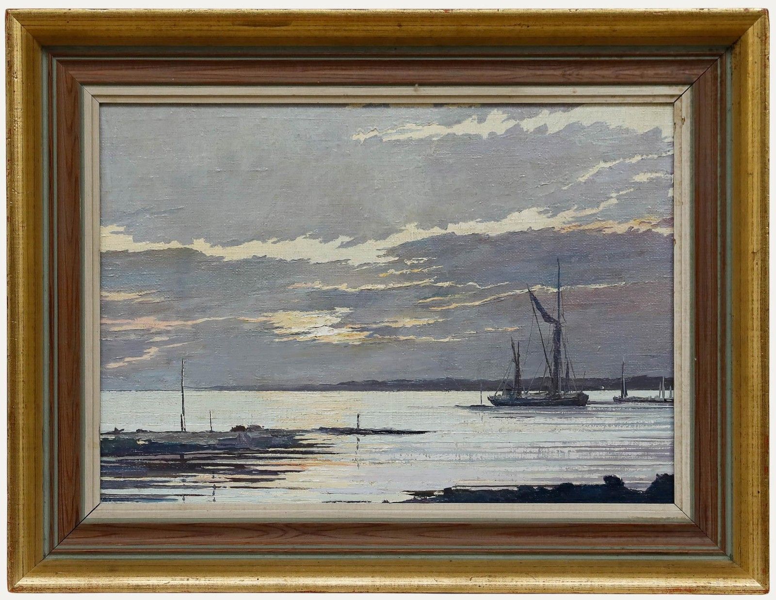 Follower Of Edward Seago Rba Arws Rws (1910 1974) Oil, Boats At Dusk