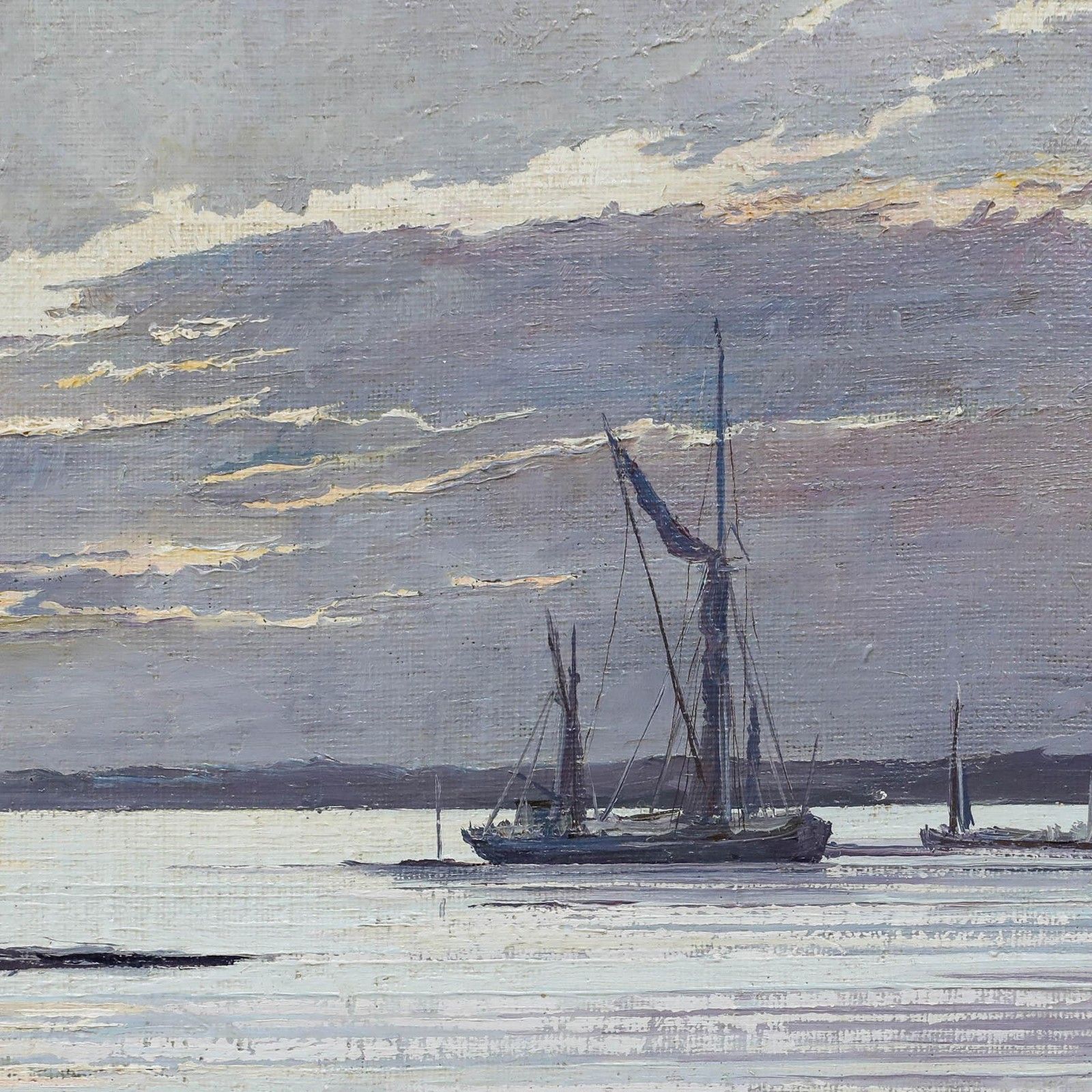 Follower Of Edward Seago Rba Arws Rws (1910 1974) Oil, Boats At Dusk photo Art