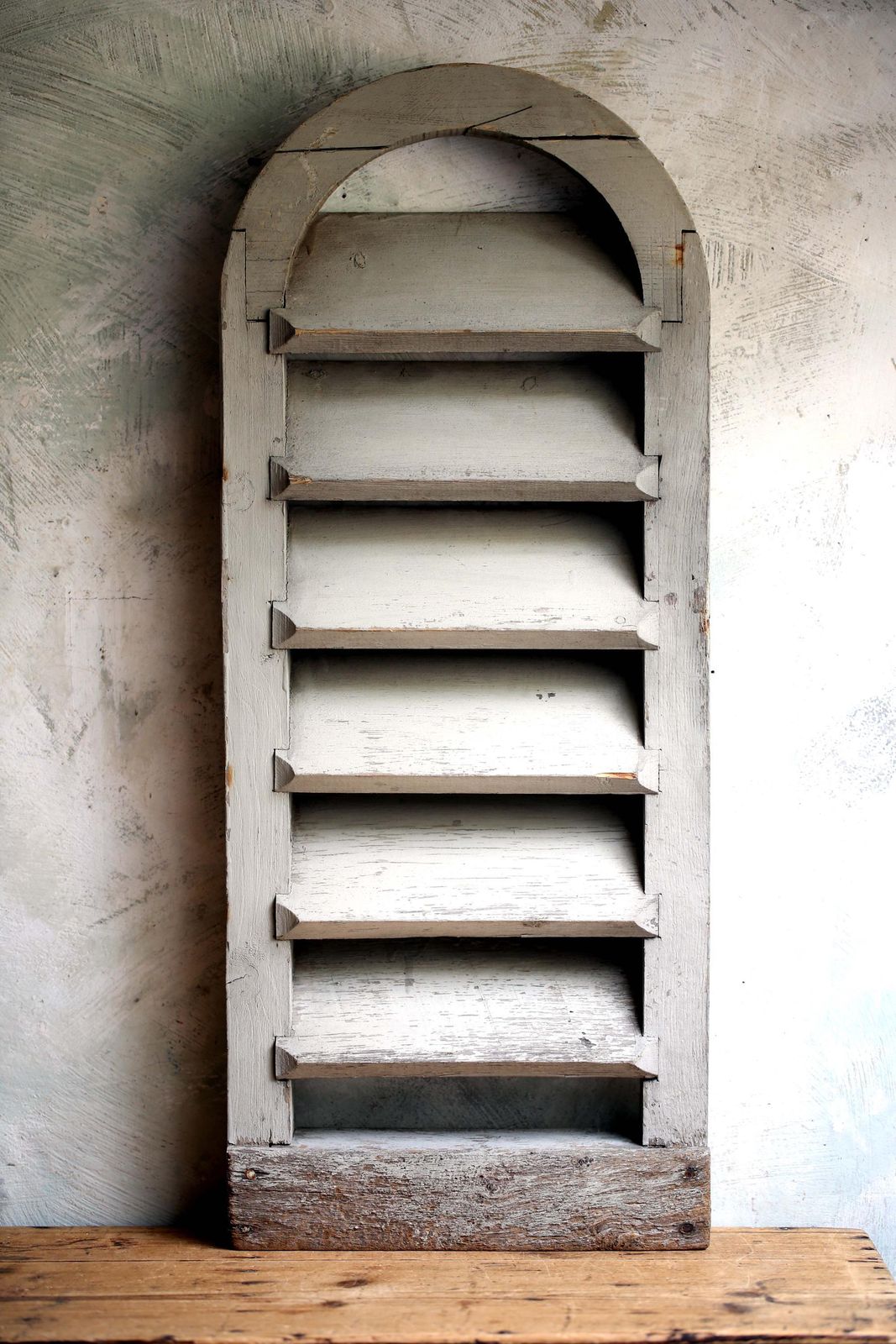 Antique French Louvre Shutter Distressed Grey Painted Wood Architectural Salvage photo furniture