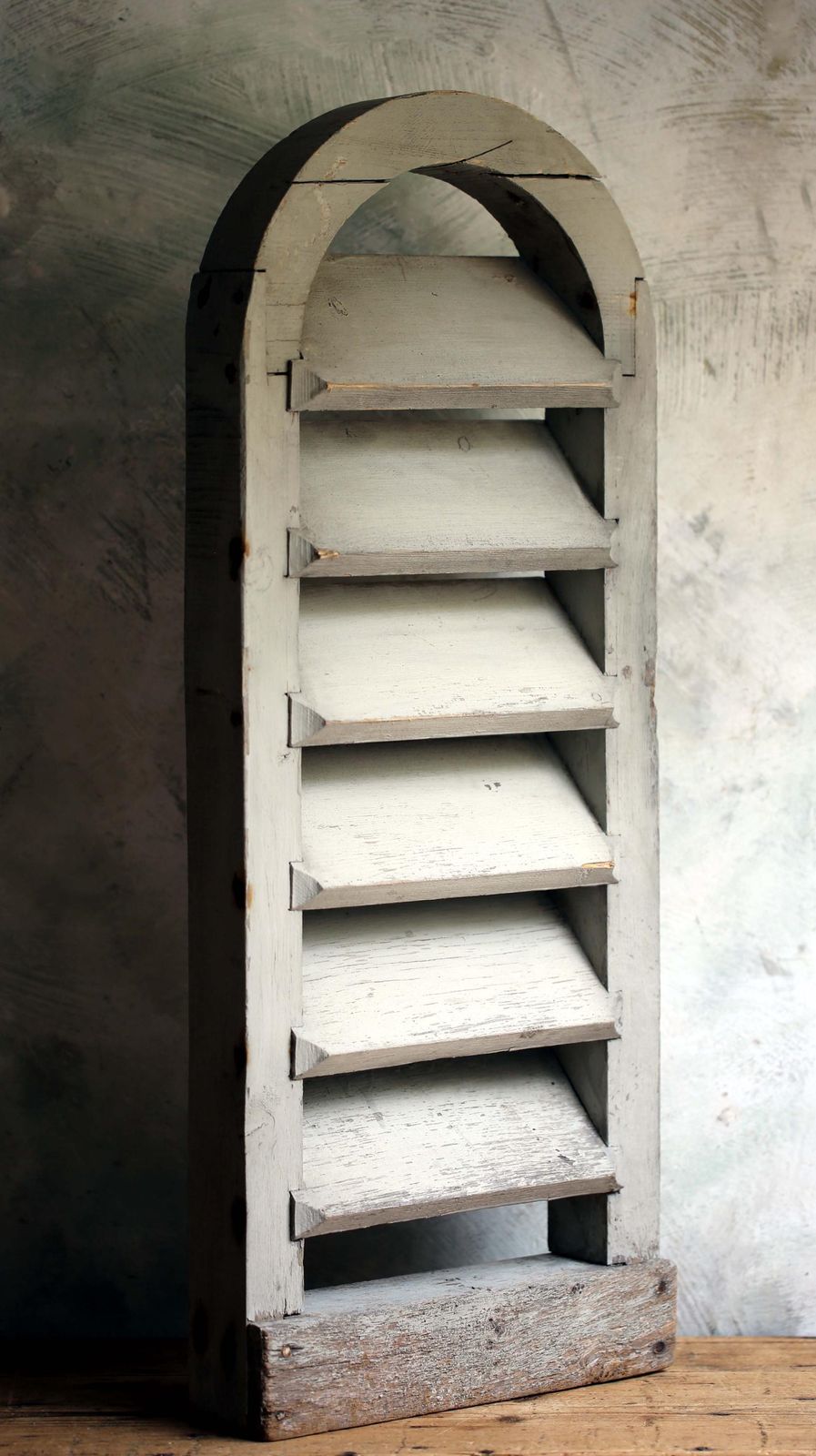 Antique French Louvre Shutter Distressed Grey Painted Wood Architectural Salvage photo for sale