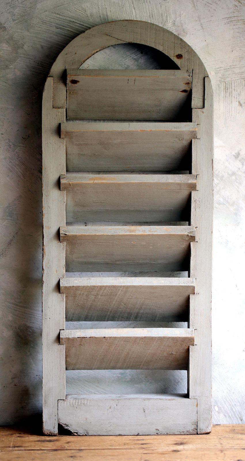 photo for sale Antique French Louvre Shutter Distressed Grey Painted Wood Architectural Salvage