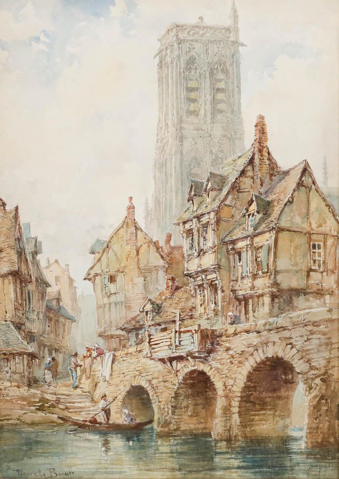 Pierre Le Boeuff (Fl.1899 1920) Late 19th Century Watercolour, Canal Scene photo furniture