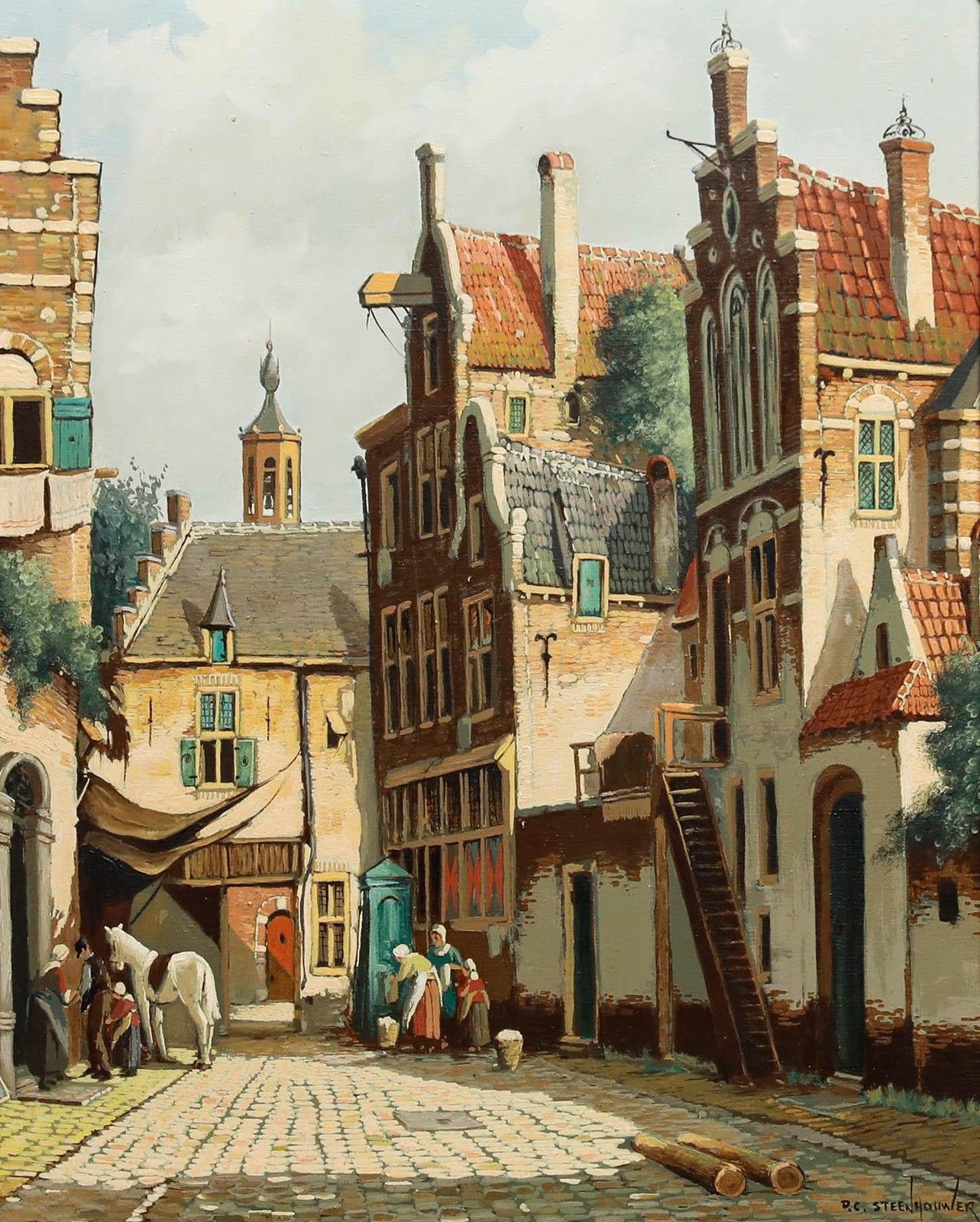 Pieter Cornelis Steenhouwer (1896 1972) Mid 20th Century Oil, The Water Pump photo furniture