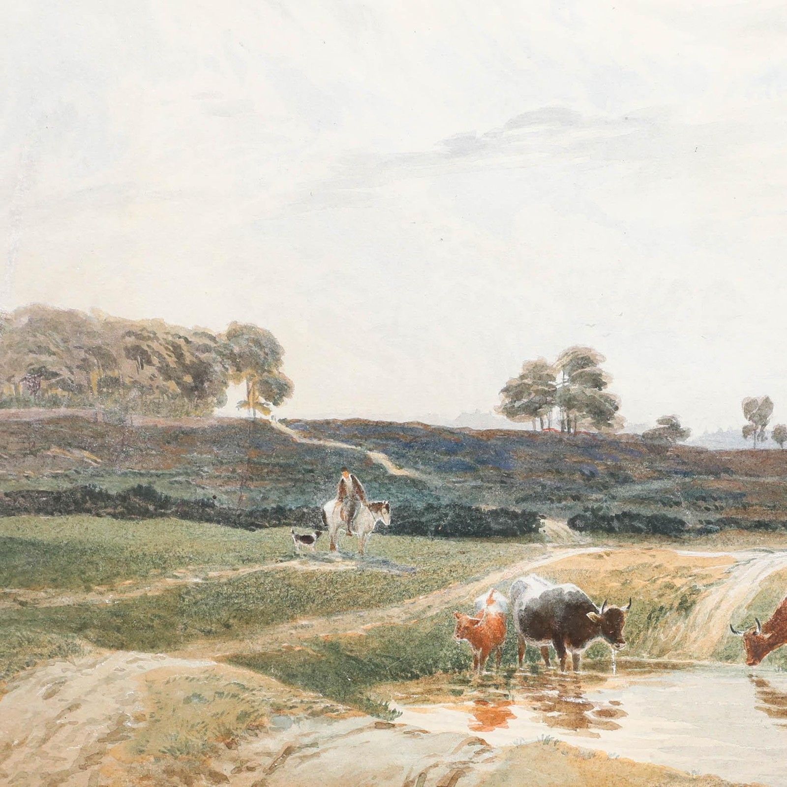 Edward Matthews Late 19th Century Watercolour, Cattle Drinking On Sheen Common photo 395.0