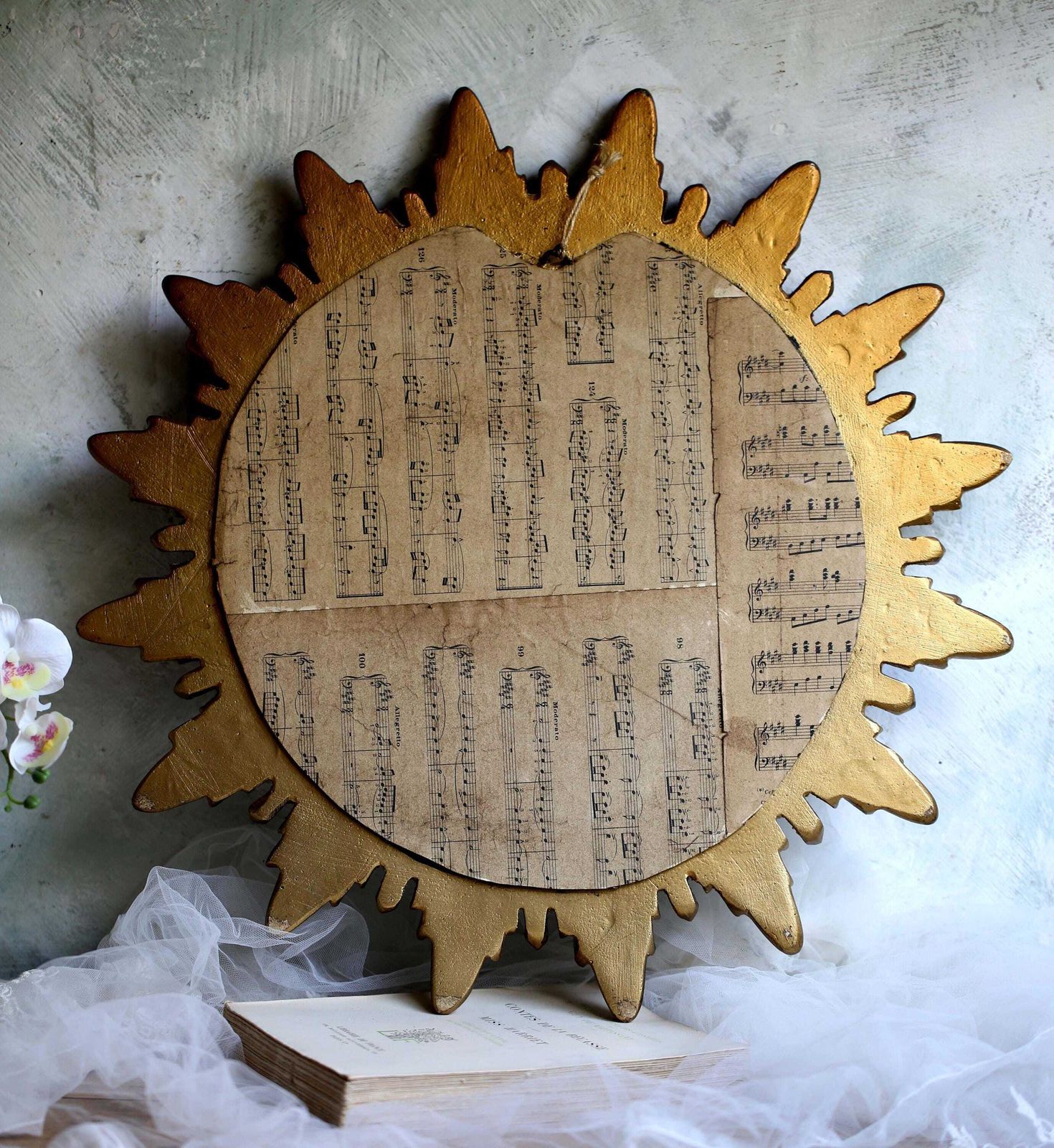Large Antique French Gold Sunburst Mirror Plaster Sun Burst Star photo buy