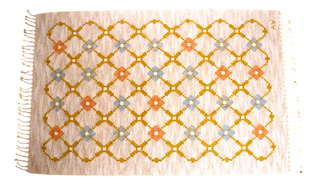 Hand Woven Flatweave Swedish Röllakan Rug By Alice Wallebäck 1950s