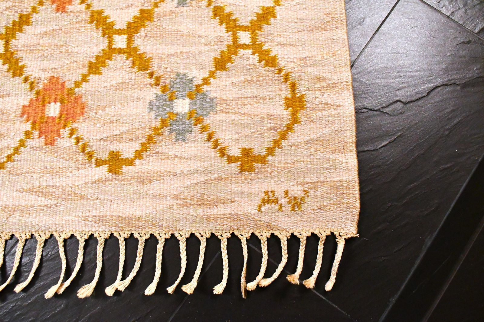 Hand Woven Flatweave Swedish Röllakan Rug By Alice Wallebäck 1950s photo furniture