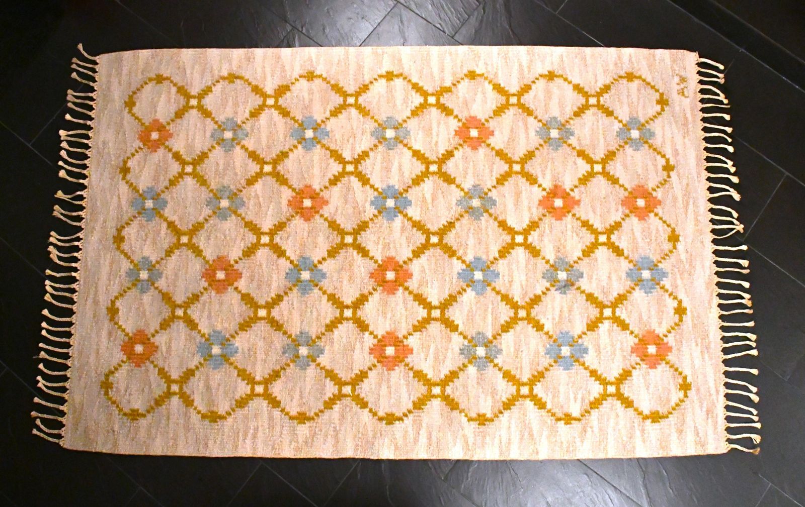 Hand Woven Flatweave Swedish Röllakan Rug By Alice Wallebäck 1950s photo for sale