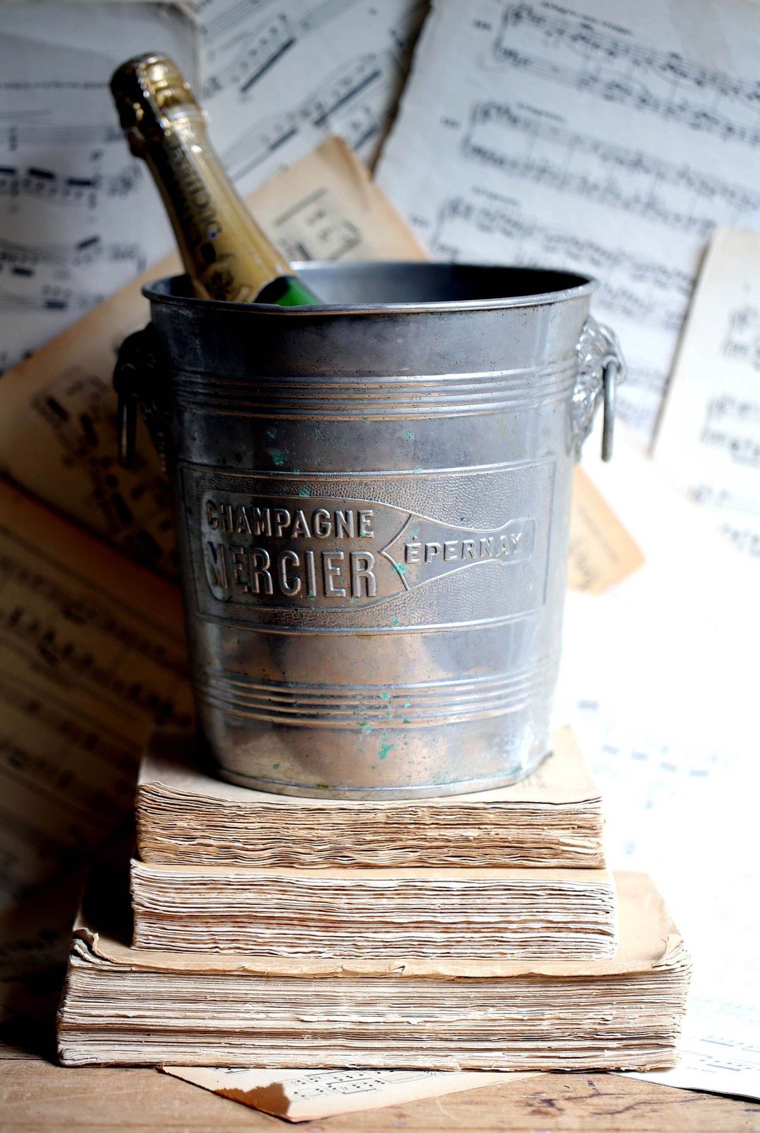 Antique French Mercier Champagne Bucket: Metal Wine Cooler photo 158.0