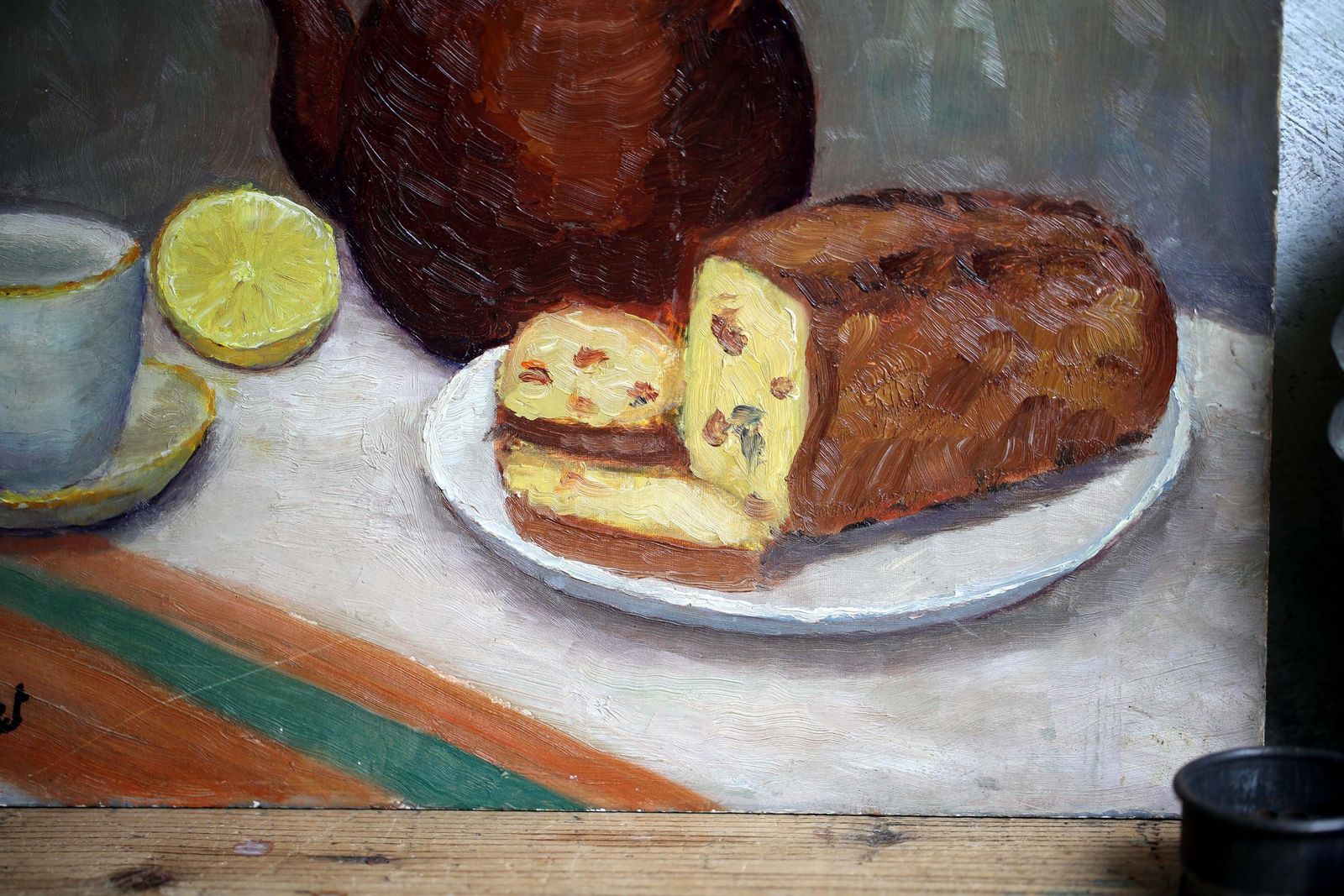 Original Impasto Oil Painting Still Life Kitchen Art Signed French Expressionism A Cholet photo furniture