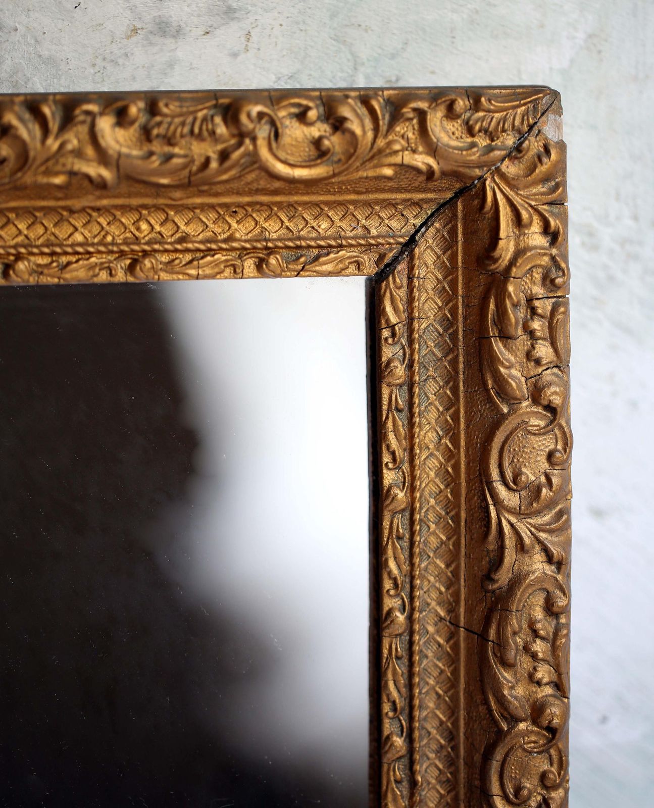 Antique French Wall Mirror With Ornate Wooden Painted Gold Frame Rococo photo 114.0