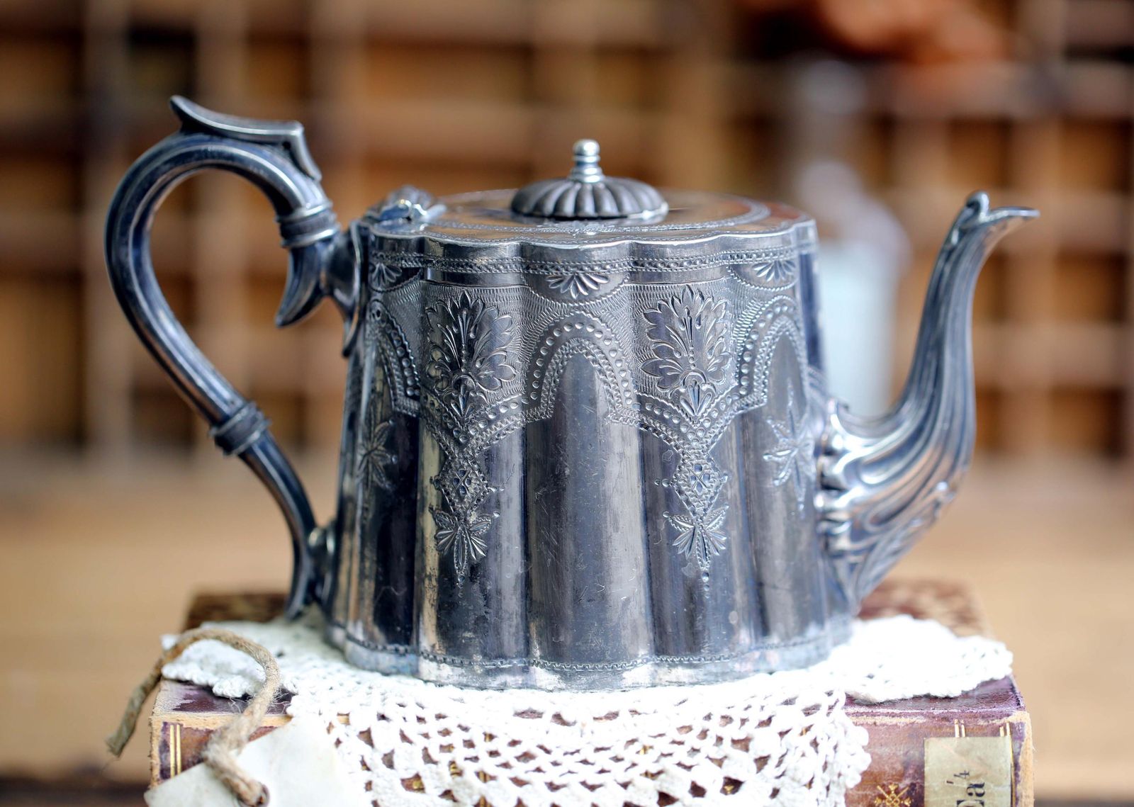 Small Antique Aesthetic Era Teapot Engraved Ornate Silver Plate Tea Pot Aesthetic Movement photo vinterior