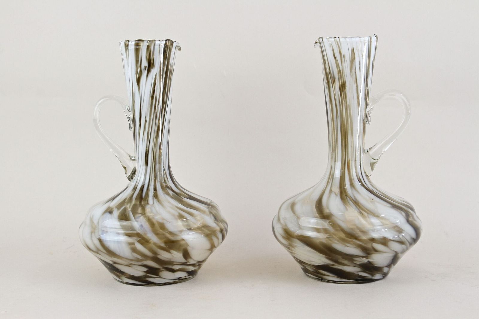 Pair Of Mid Century Murano Glass Vases/ Carafes, White/ Brown   Italy Ca. 1960 photo furniture